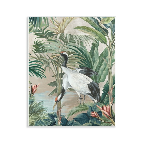 Stupell Industries Tropical Oasis Cranes Animals Painting Unframed Art Print Wall Art, 11 x 14