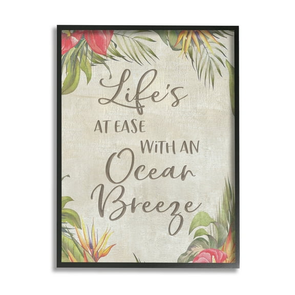 Stupell Industries Tropical Ocean Breeze Floral Border Summer Phrase Graphic Art Black Framed Art Print Wall Art, Design by CAD Designs