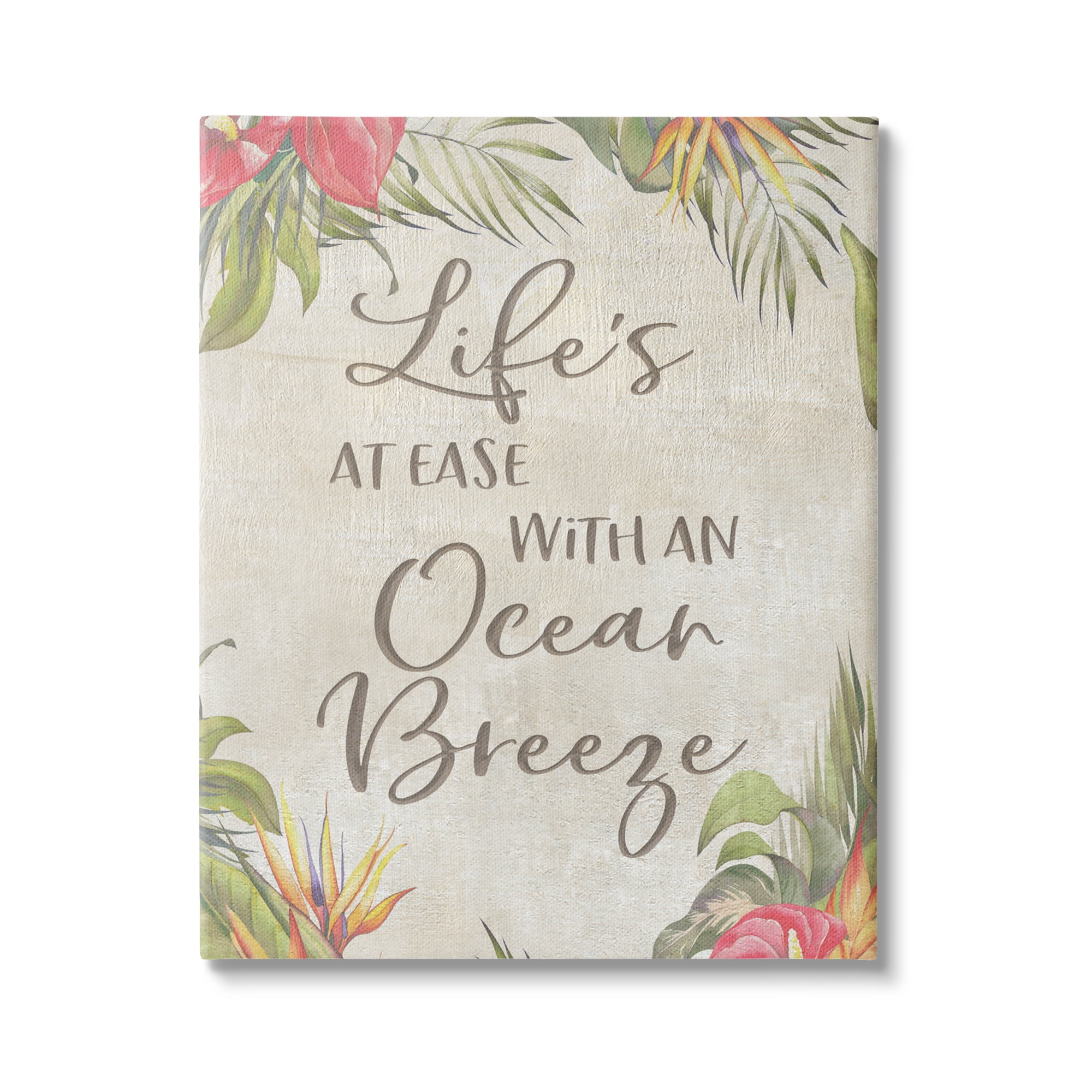 Stupell Industries Tropical Ocean Breeze Floral Border Summer Phrase Graphic Art Gallery Wrapped Canvas Print Wall Art, Design by CAD Designs