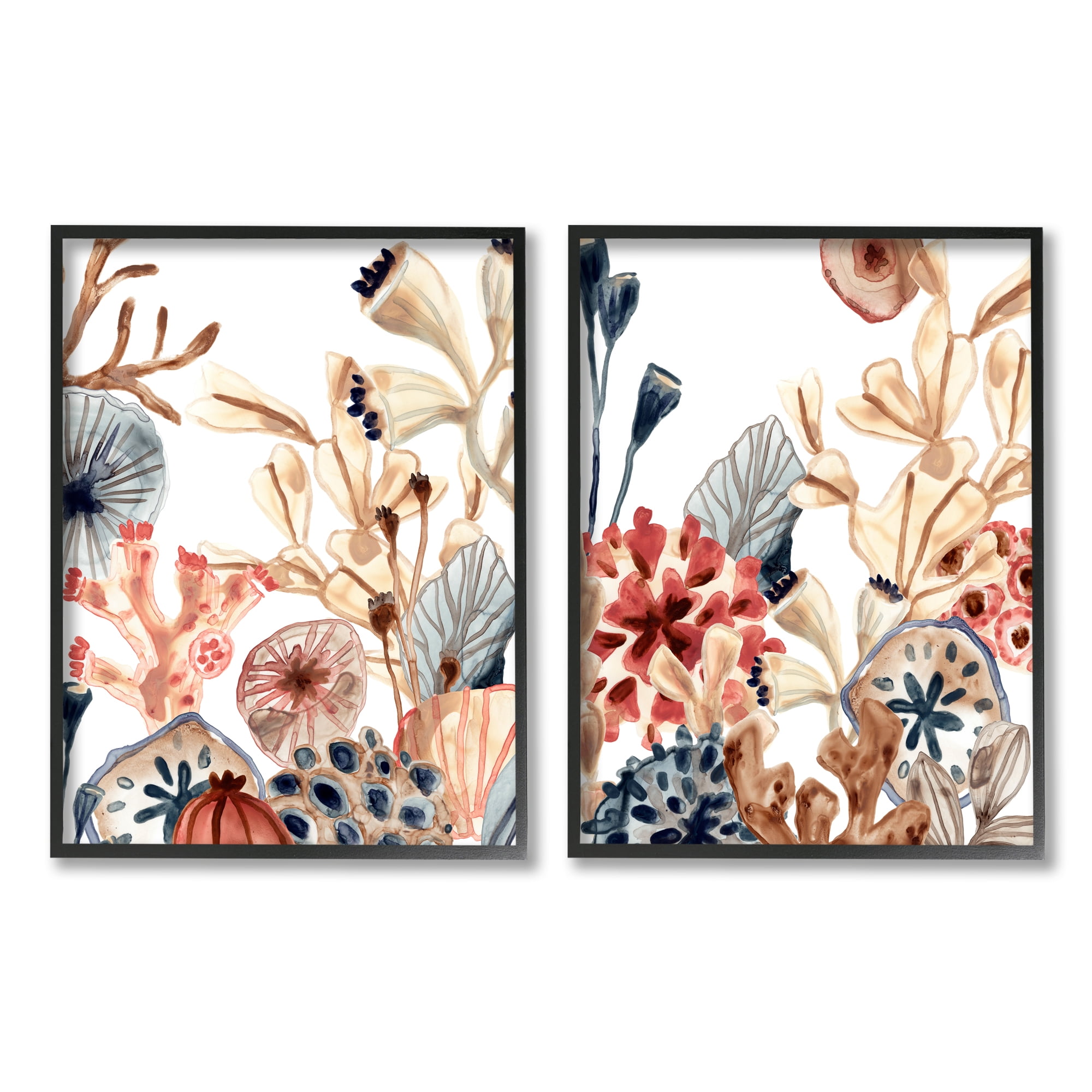 Tropical Coral Abstract Print on Canvas with Black Frame