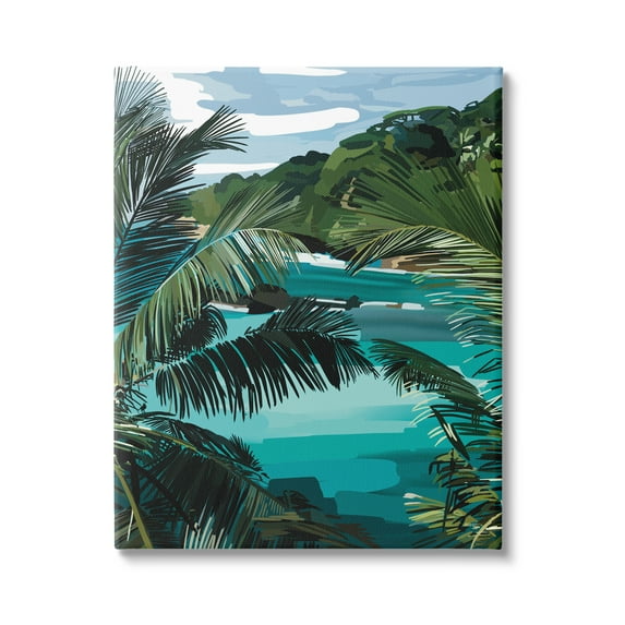 Stupell Industries Tropical Ocean Inlet Lush Palm Tree Hills Graphic Art Gallery Wrapped Canvas Print Wall Art, Design by Amelia Noyes