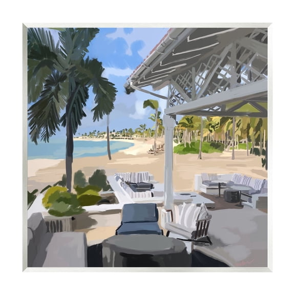 Stupell Industries Tropical Ocean Pergola Patio Lush Palm Trees Graphic Art Unframed Art Print Wall Art, Design by Amelia Noyes