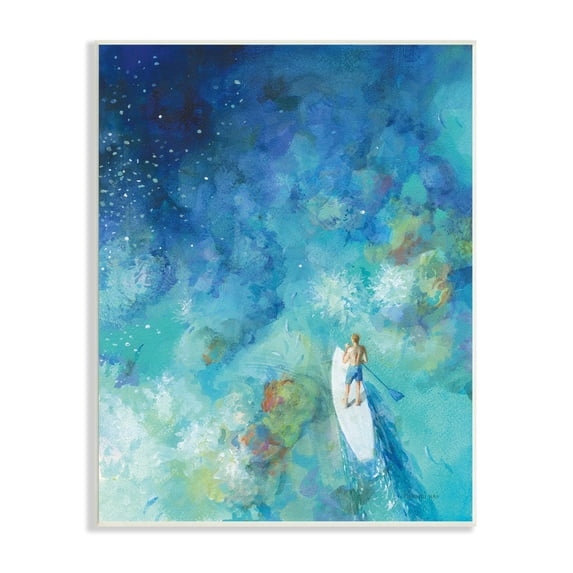 Stupell Industries Tropical Ocean Reef Paddle Board Male Surfer Blue, 13 x 19,Design by Danhui Nai