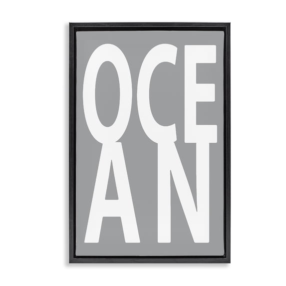 Stupell Industries Tropical Ocean Word on Grey Black Floating Frame Canvas Art, 21 x 31, by Jamie MacDowell