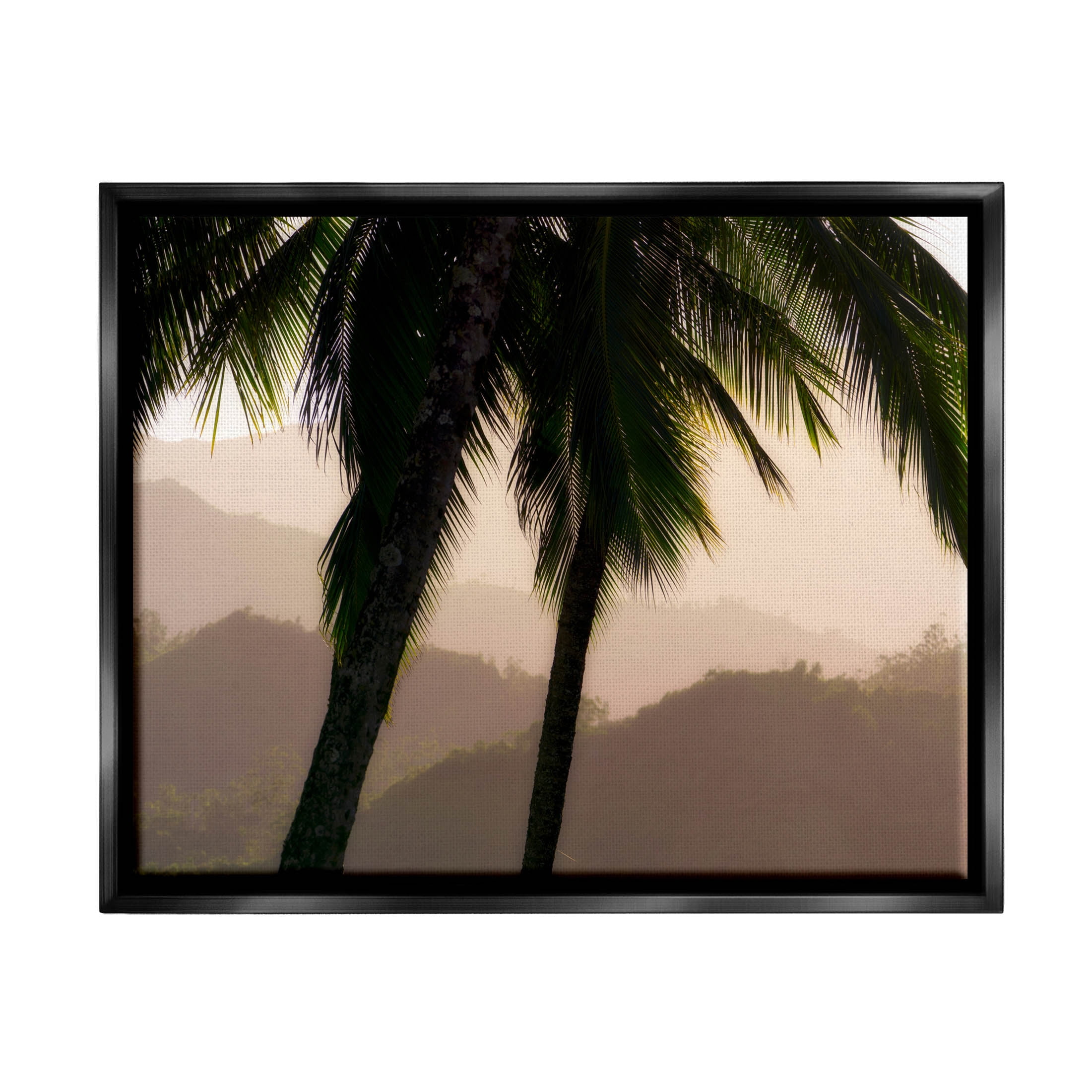 Stupell Industries Tropical Overhanging Palms Distant Land Photograph Jet Black Floating Framed Canvas Print Wall Art, Design by Dennis Frates