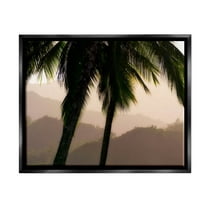 Stupell Industries Tropical Overhanging Palms Distant Land Photograph Jet Black Floating Framed Canvas Print Wall Art, Design by Dennis Frates