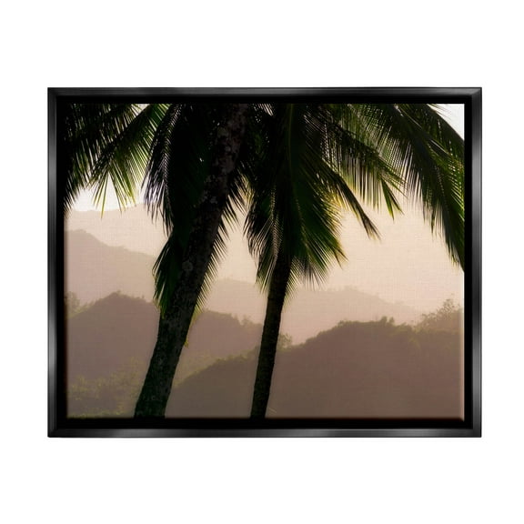 Stupell Industries Tropical Overhanging Palms Distant Land Photograph Jet Black Floating Framed Canvas Print Wall Art, Design by Dennis Frates