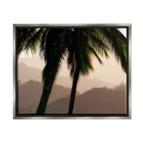 Stupell Industries Tropical Overhanging Palms Distant Land Photograph Luster Gray Floating Framed Canvas Print Wall Art, Design by Dennis Frates