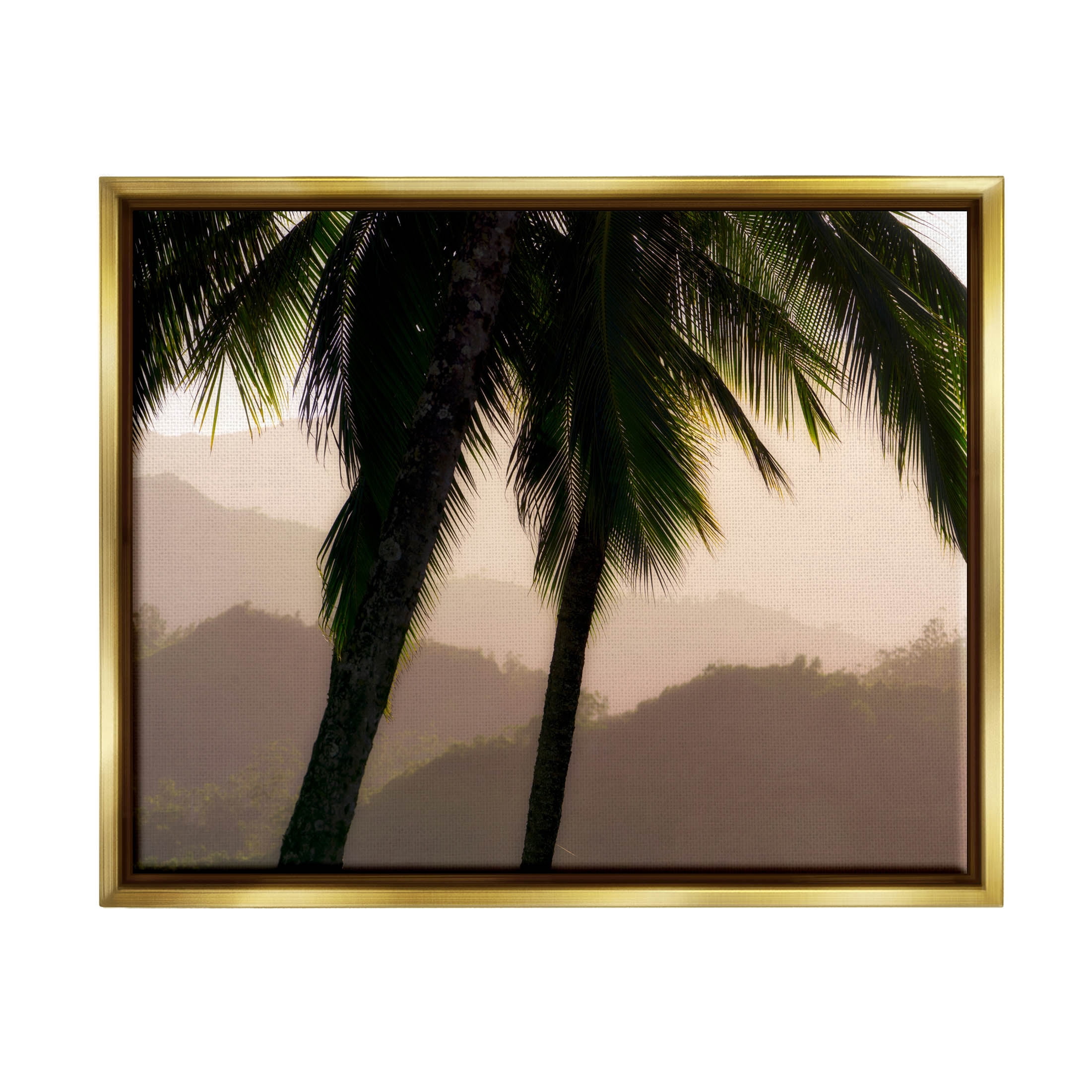Stupell Industries Tropical Overhanging Palms Distant Land Photograph Metallic Gold Floating Framed Canvas Print Wall Art, Design by Dennis Frates