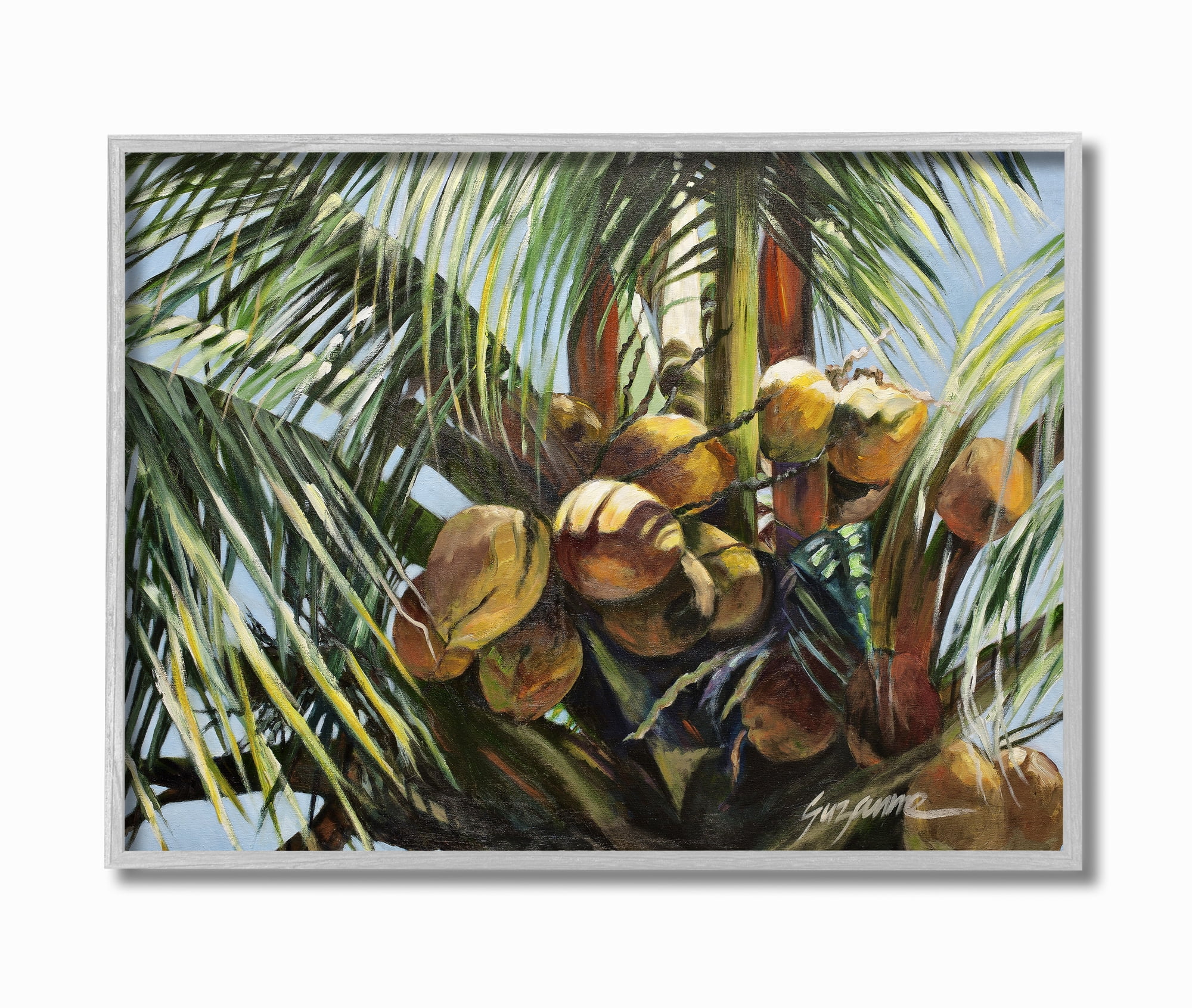 Stupell Industries Tropical Palm Coconuts Green Yellow Painting Framed Wall Art by Suzanne Wilkins