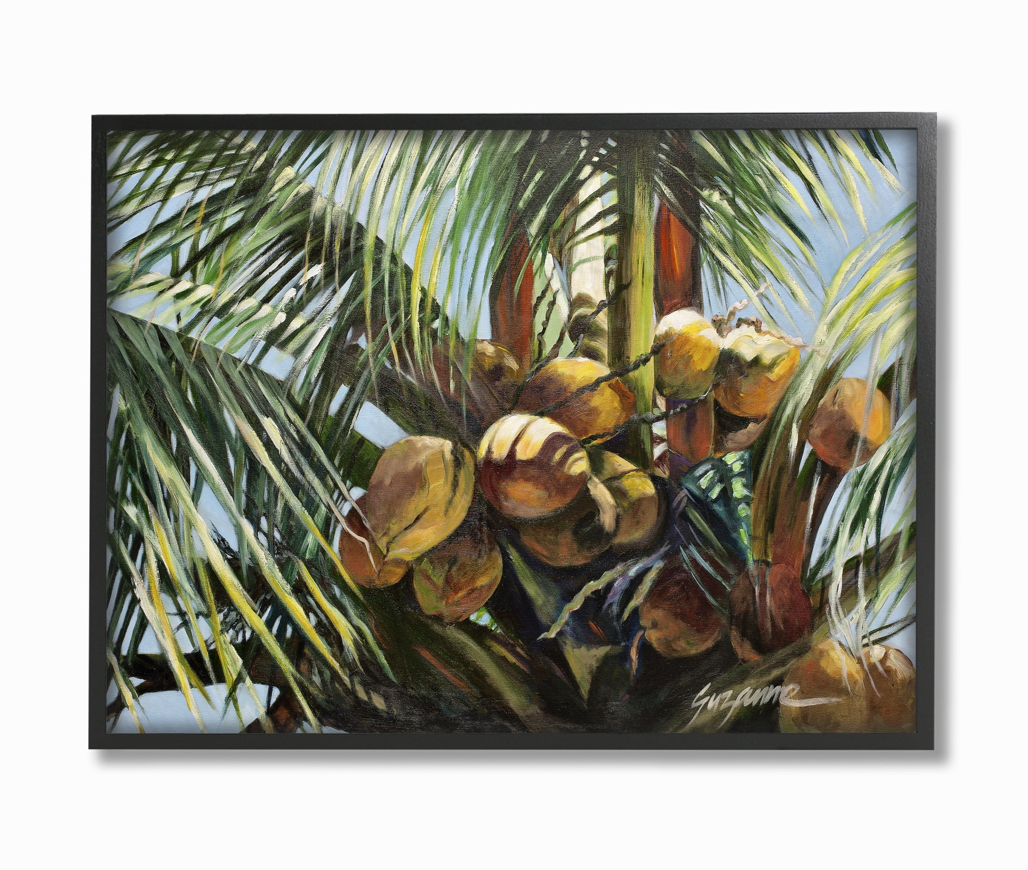 Stupell Industries Tropical Palm Coconuts Green Yellow Painting Framed Wall Art by Suzanne Wilkins