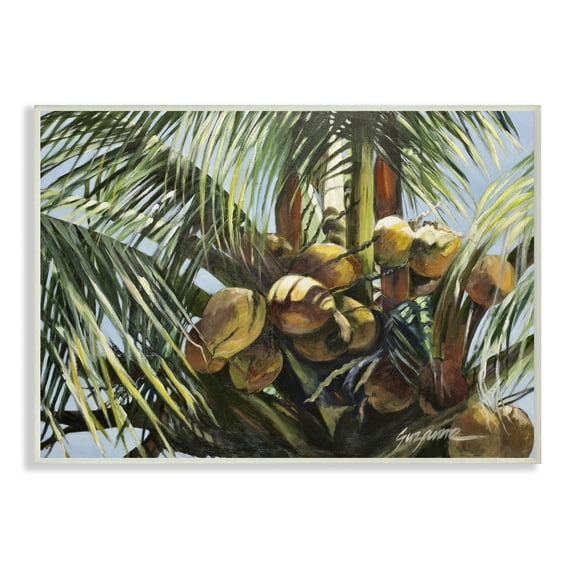 Stupell Industries Tropical Palm Coconuts Green Yellow Painting Unframed Art Print Wall Art, 10x15, by Suzanne Wilkins