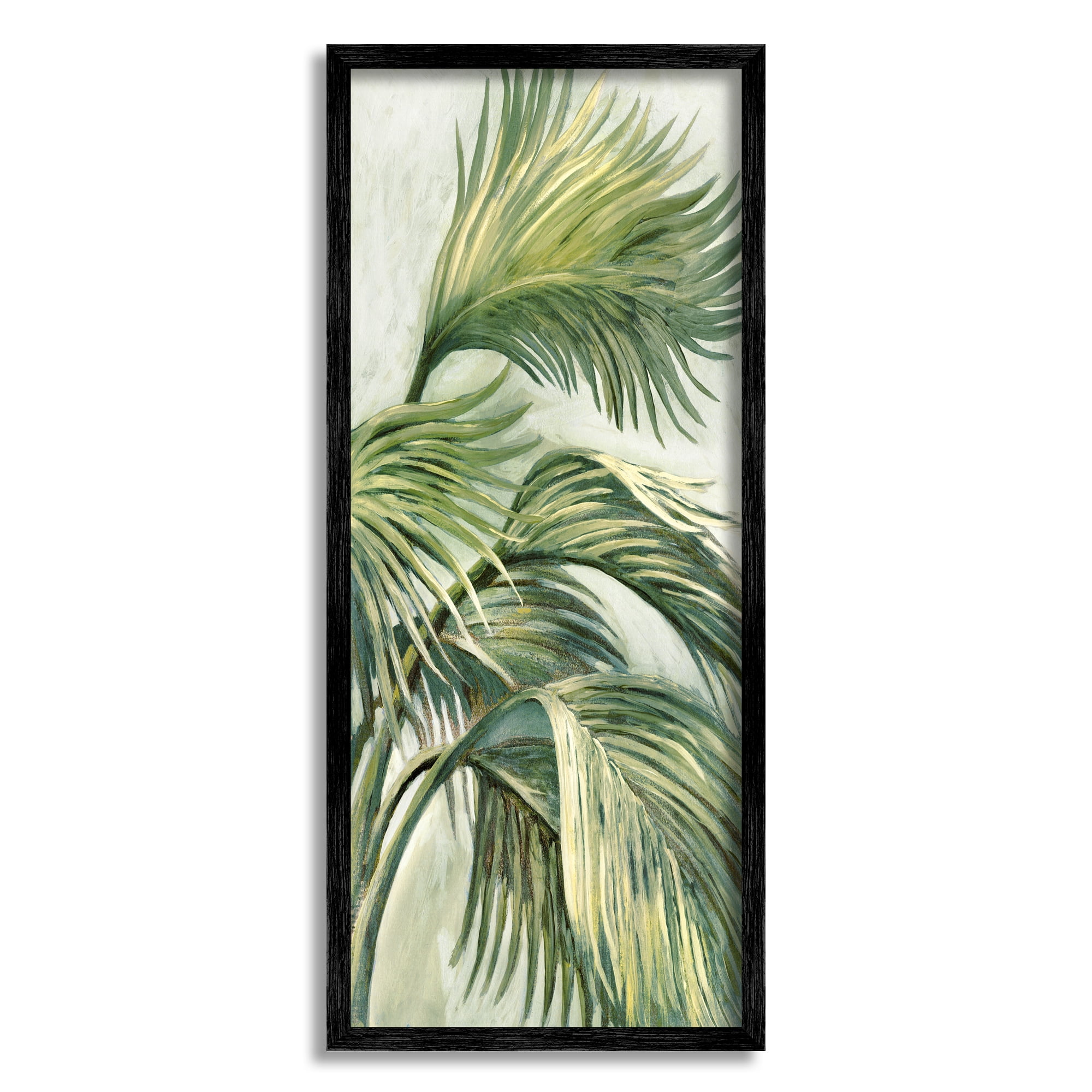 Stupell Industries Tropical Palm Fans Botanical & Floral Painting Black Framed Art Print Wall Art, 13 x 30