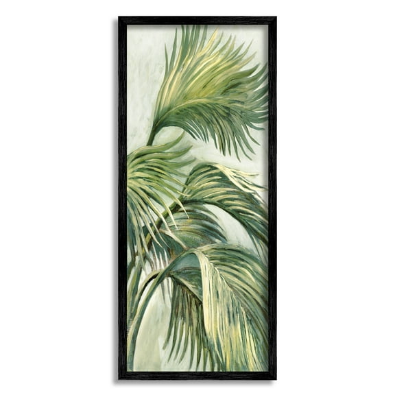 Stupell Industries Tropical Palm Fans Botanical & Floral Painting Black Framed Art Print Wall Art, 13 x 30