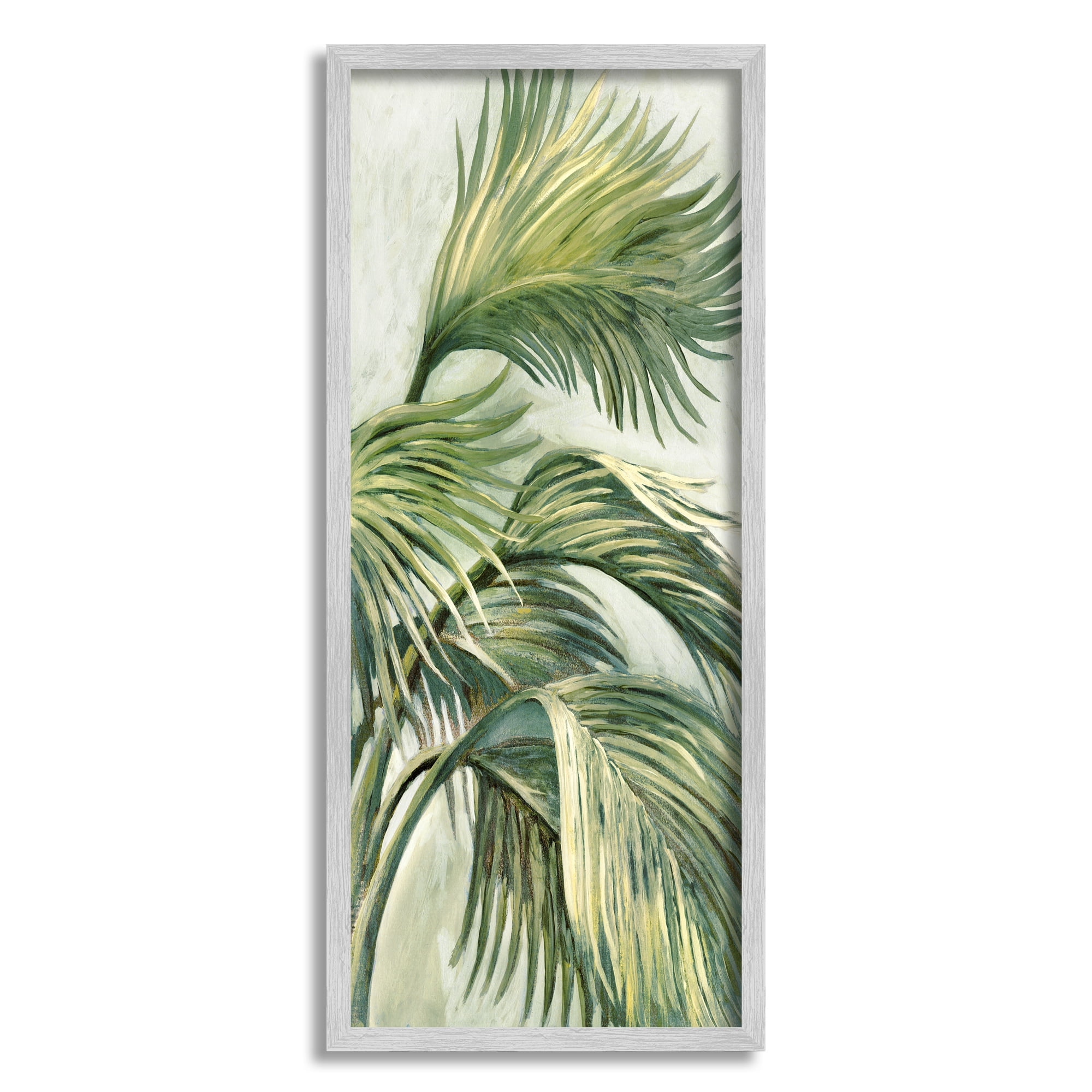 Stupell Industries Tropical Palm Fans Botanical & Floral Painting Gray Framed Art Print Wall Art, 13 x 30