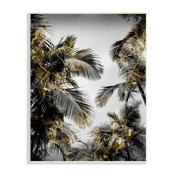 Stupell Industries Tropical Palm Fronds Glam Sparkle Trees Black Gold, 10 x 15,Design by Ziwei Li
