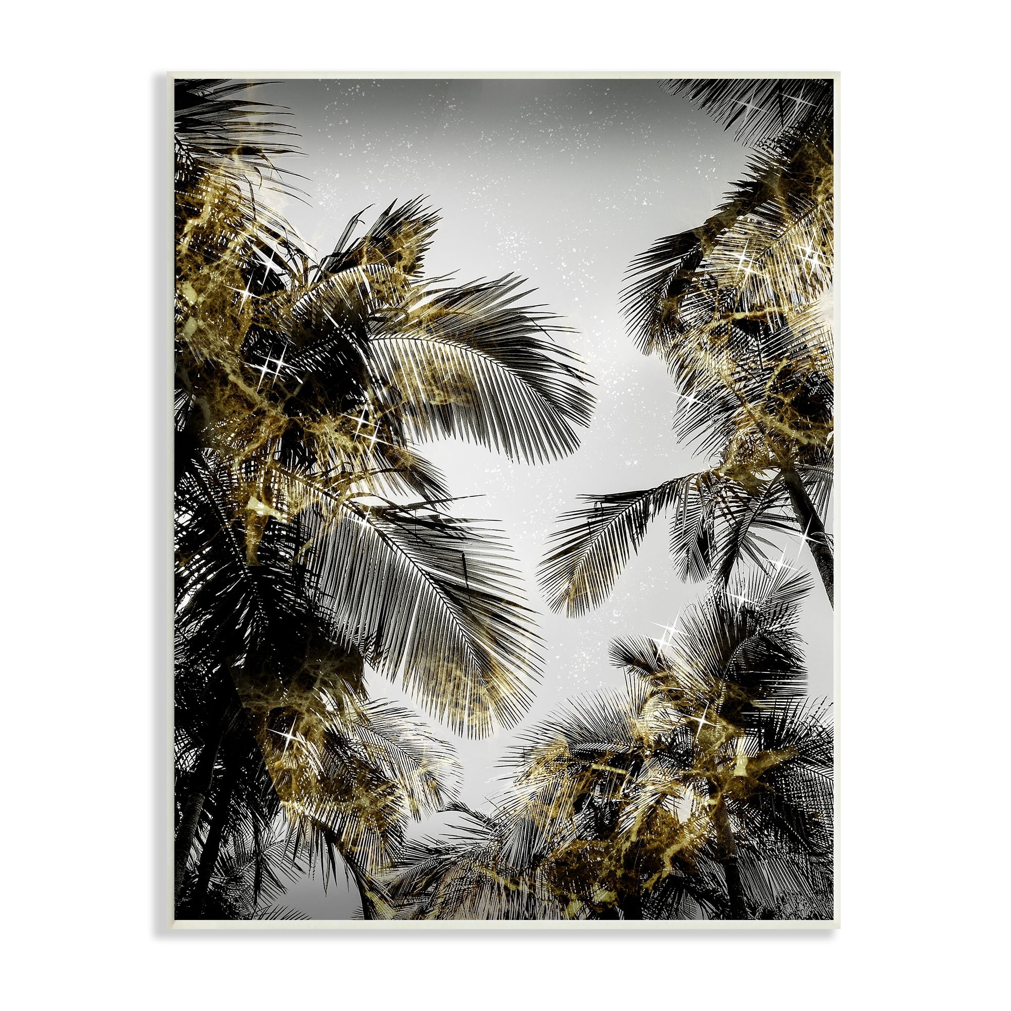 Stupell Industries Tropical Palm Fronds Glam Sparkle Trees Black Gold, 13 x 19,Design by Ziwei Li