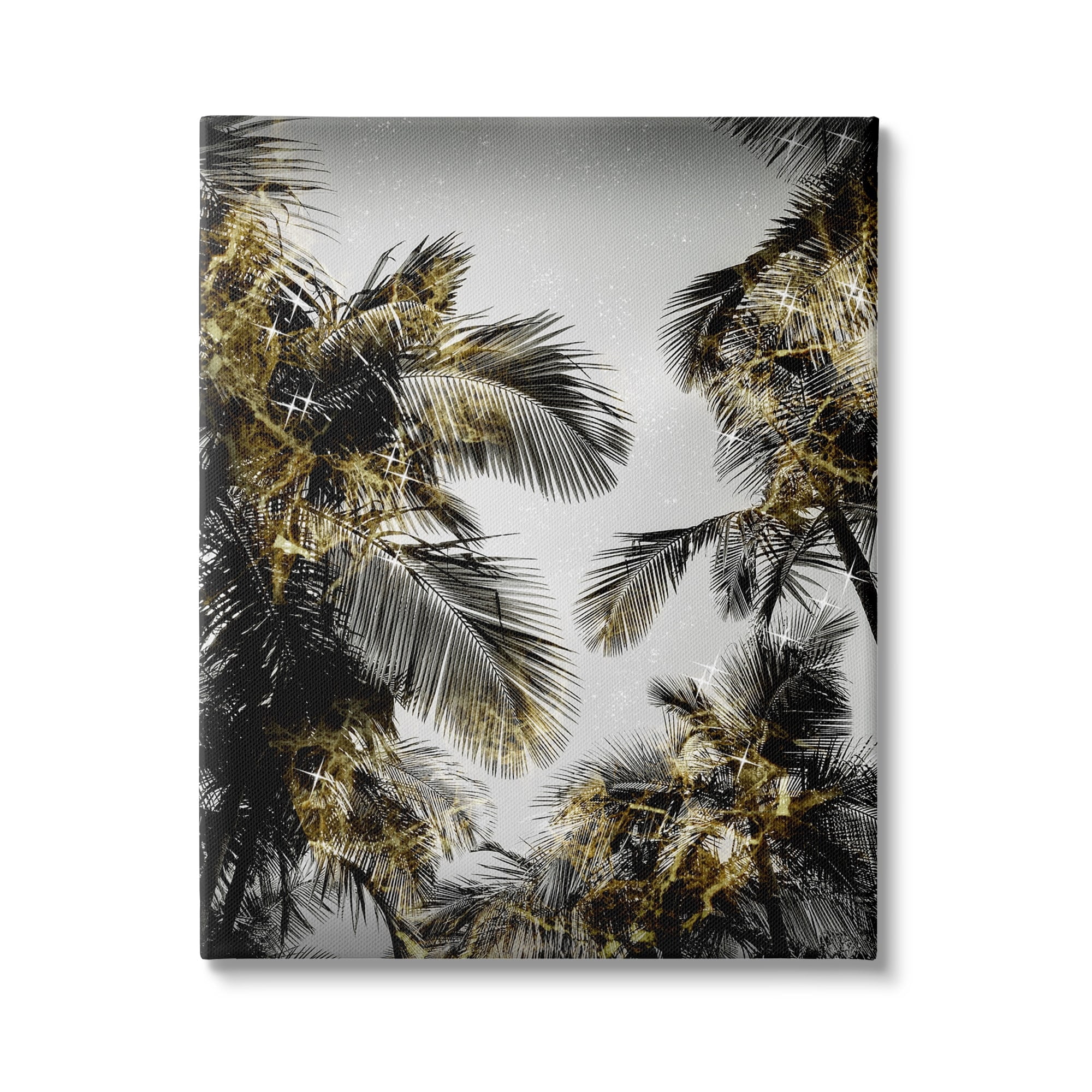 Stupell Industries Tropical Palm Fronds Glam Sparkle Trees Black Gold, 24 x 30,Design by Ziwei Li