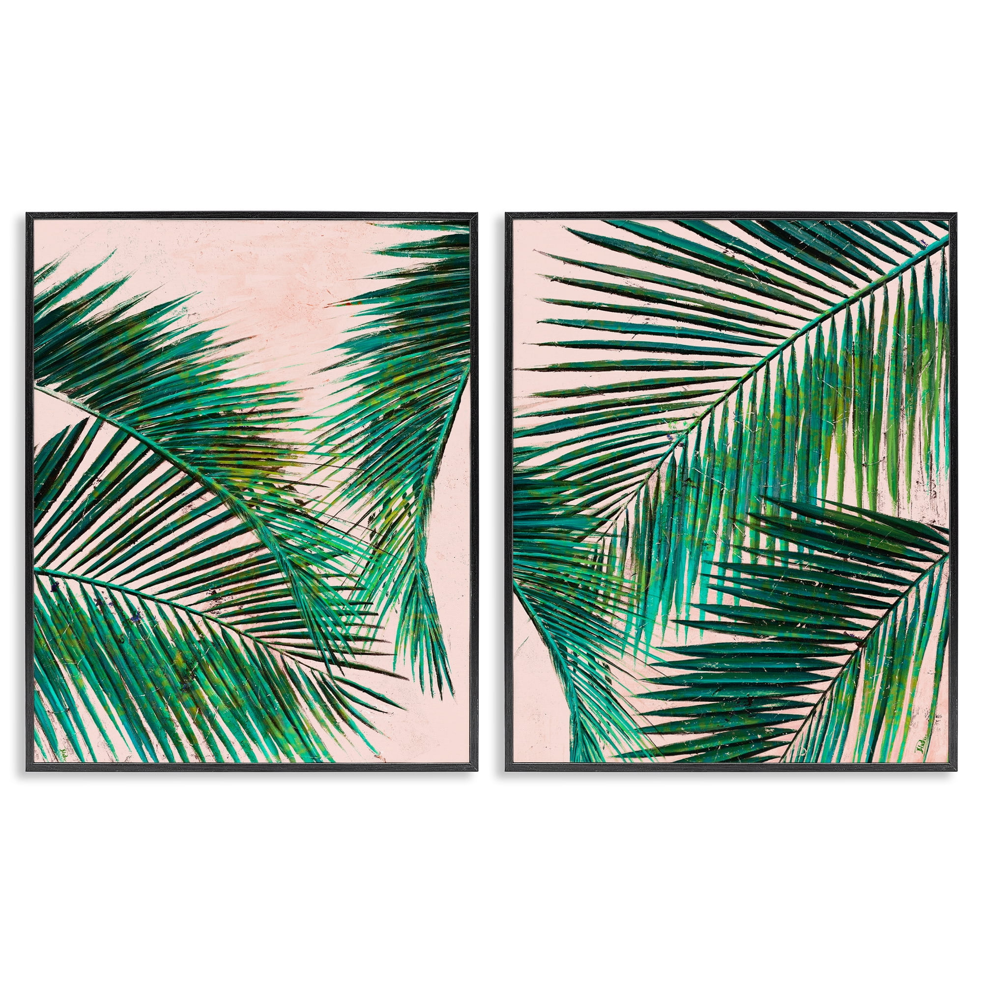 Stupell Industries Tropical Palm Fronds Plants & Flowers Painting Black Framed Art Print Wall Art, 11 x 14, Set of 2