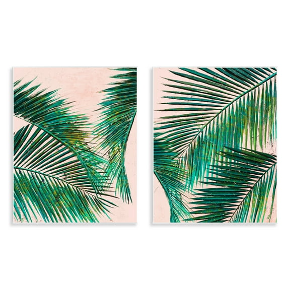Stupell Industries Tropical Palm Fronds Plants & Flowers Painting Unframed Art Print Wall Art, 11 x 14, Set of 2