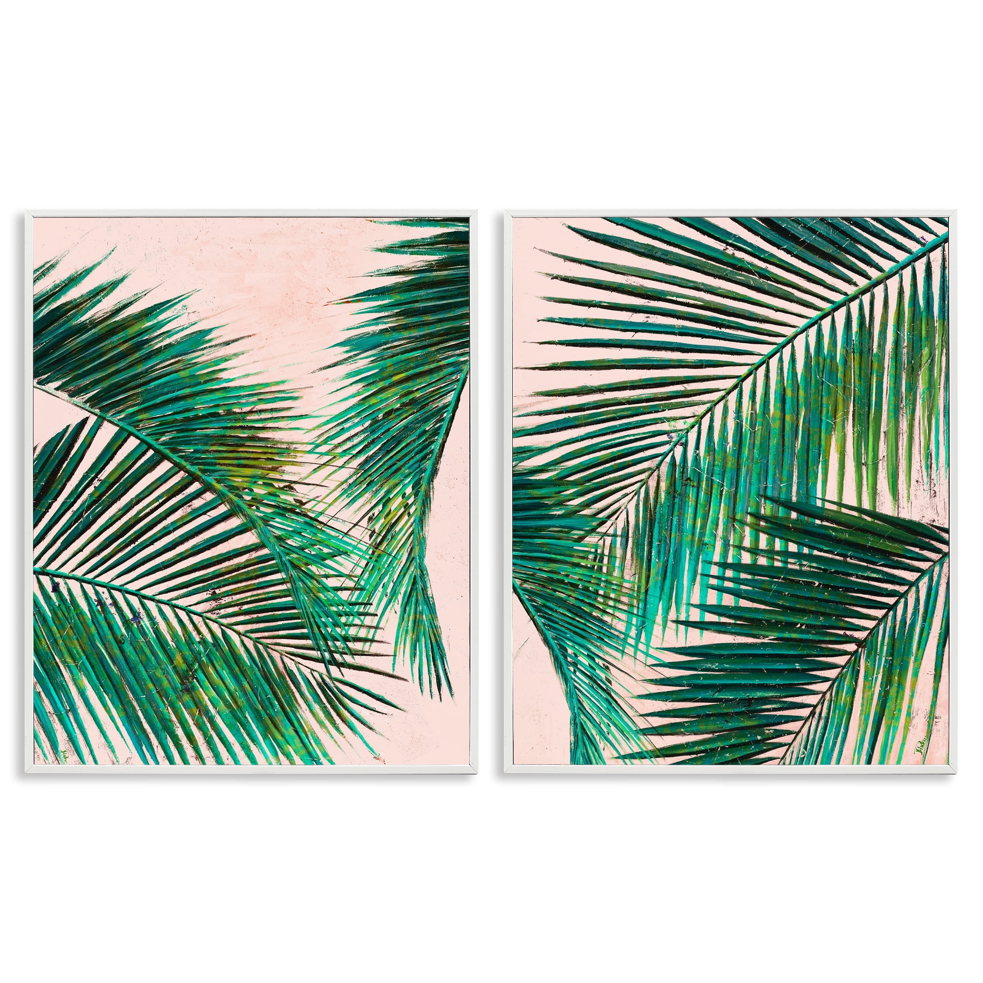 Stupell Industries Tropical Palm Fronds Plants & Flowers Painting White Framed Art Print Wall Art, 24 x 30, Set of 2