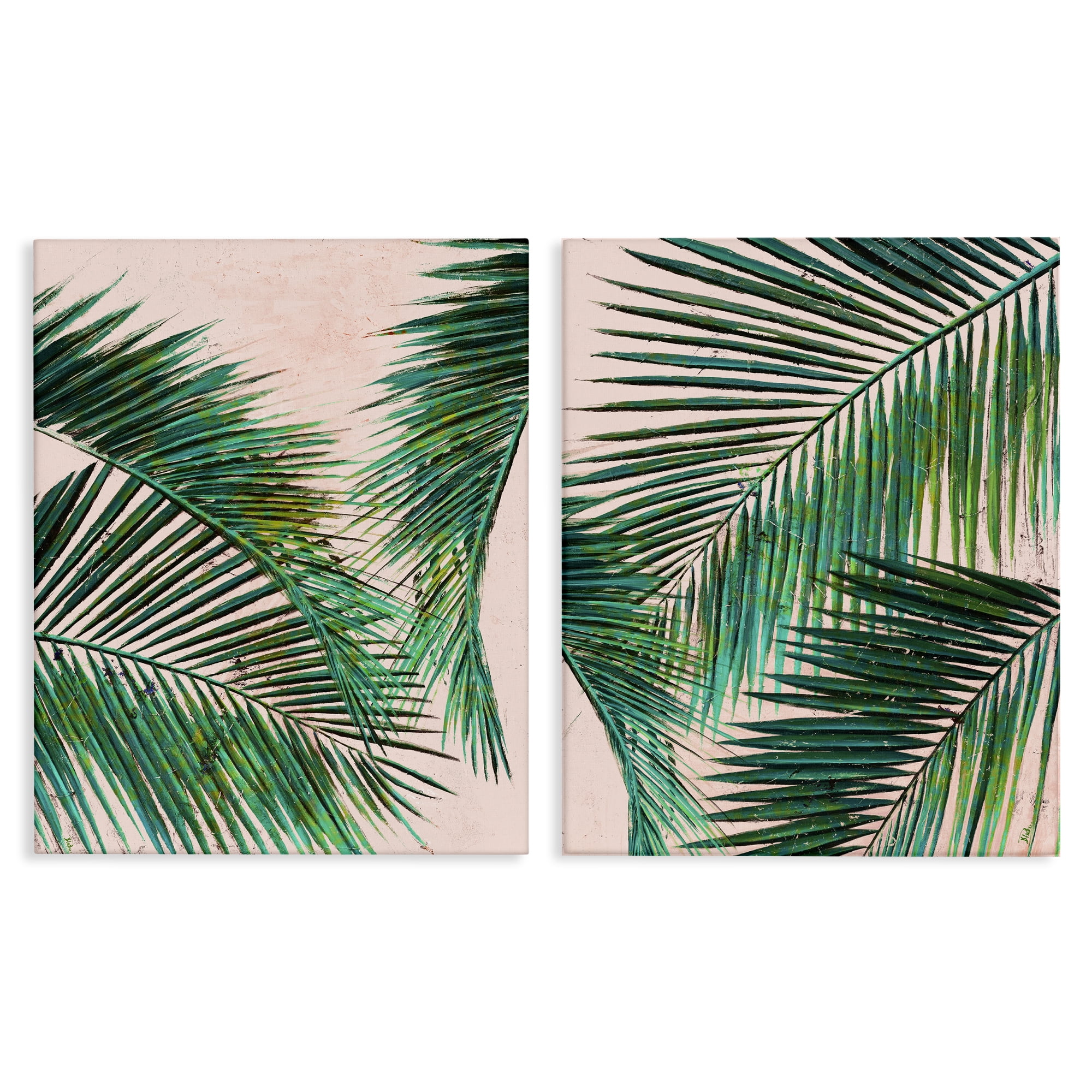 Stupell Industries Tropical Palm Fronds Plants & Flowers Painting Wrapped Canvas Art Print Wall Art, 24 x 30, Set of 2