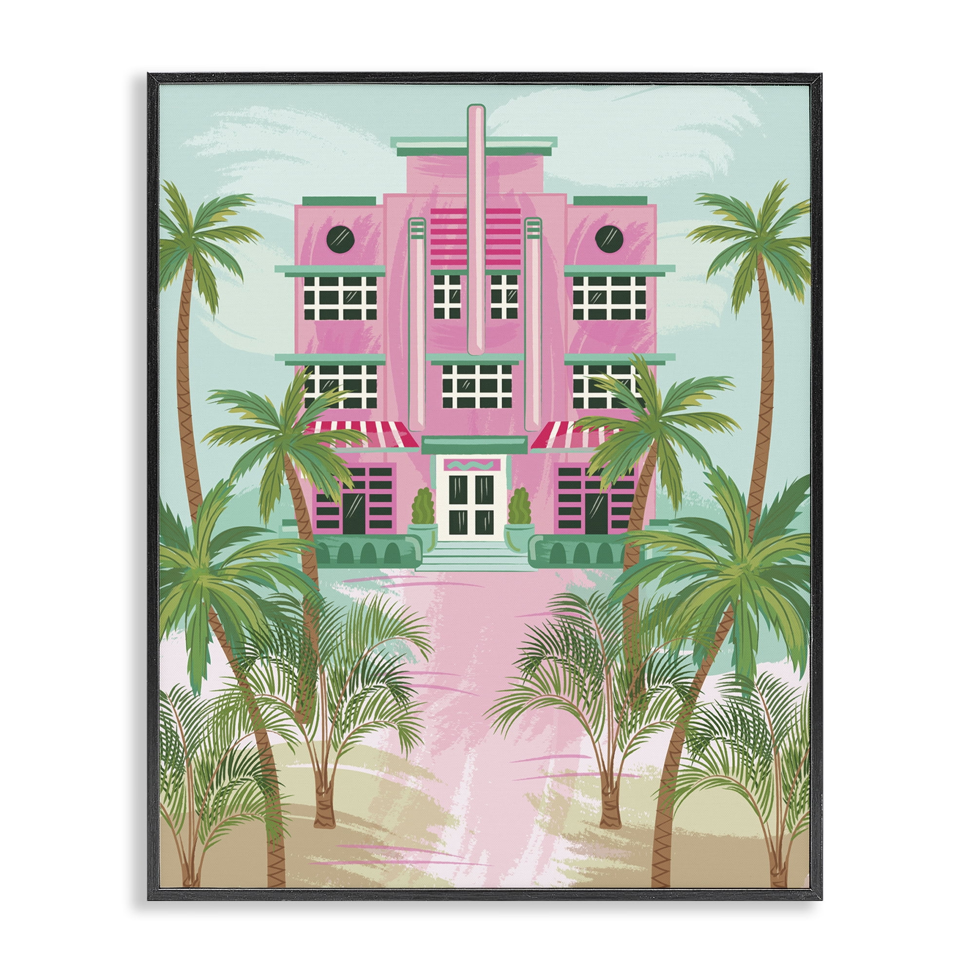 Stupell Industries Tropical Palm Hotel Nautical & Beach Painting Black Framed Art Print Wall Art, 24 x 30