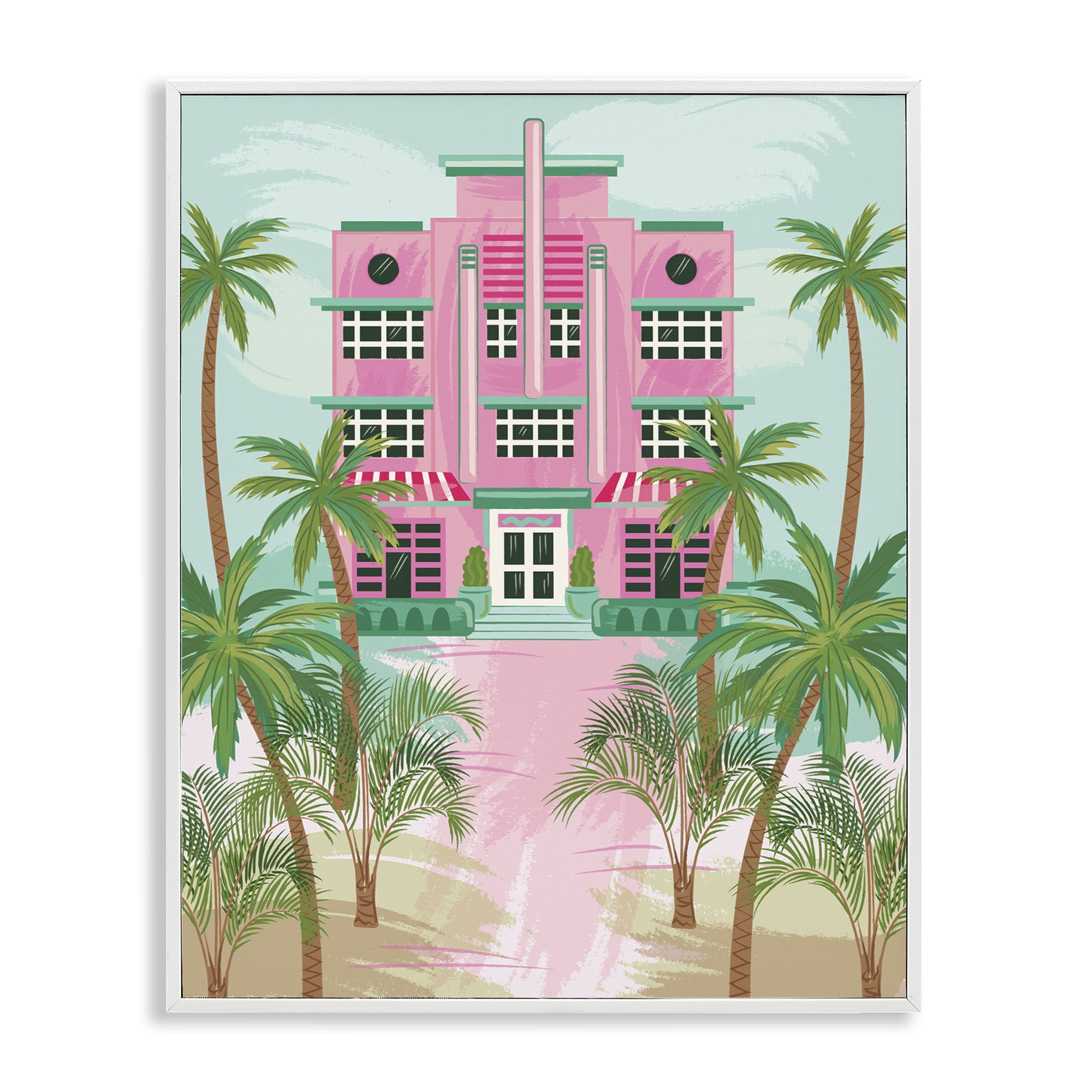 Stupell Industries Tropical Palm Hotel Nautical & Beach Painting White Framed Art Print Wall Art, 16 x 20