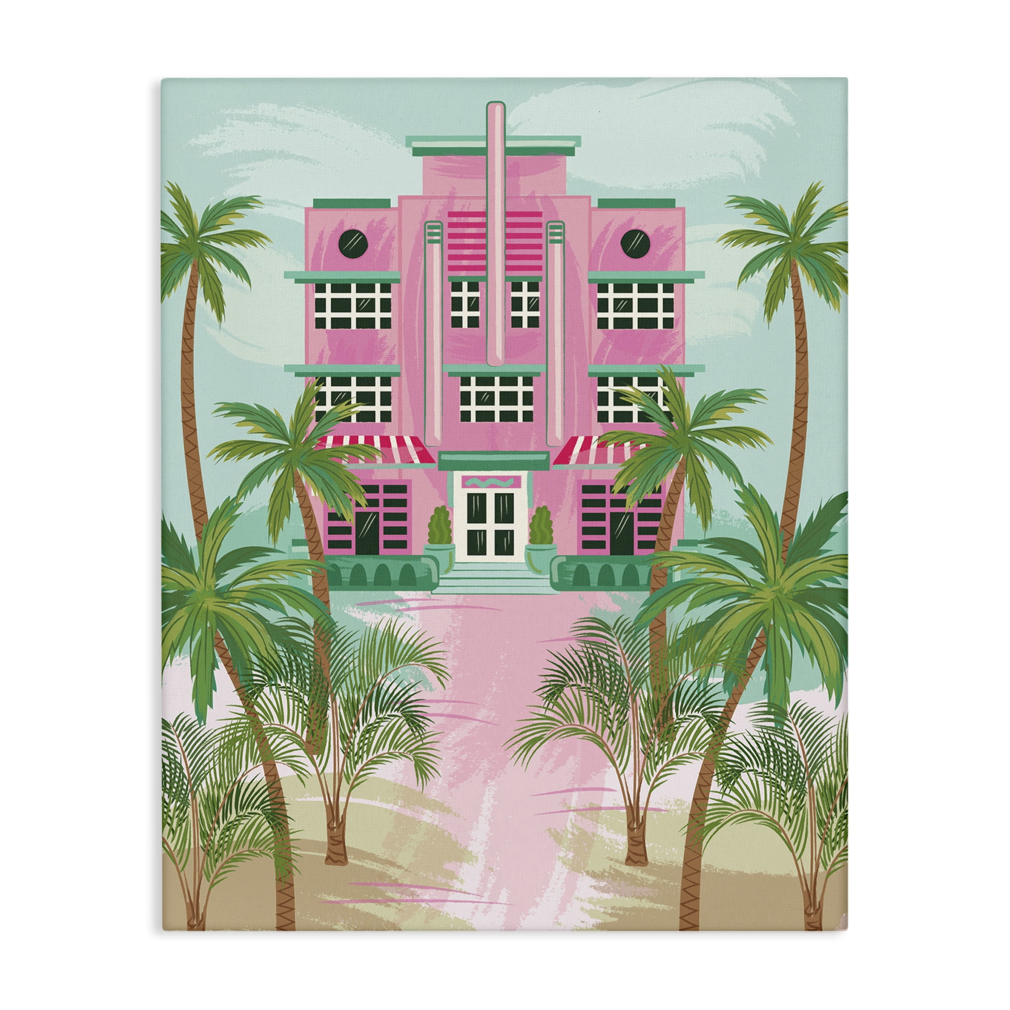 Stupell Industries Tropical Palm Hotel Nautical & Beach Painting Wrapped Canvas Art Print Wall Art, 16 x 20