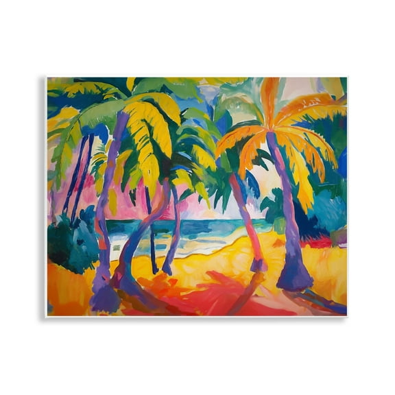 Stupell Industries Tropical Palm Paradise Coastal Painting Unframed Art Print Wall Art, 14 x 11
