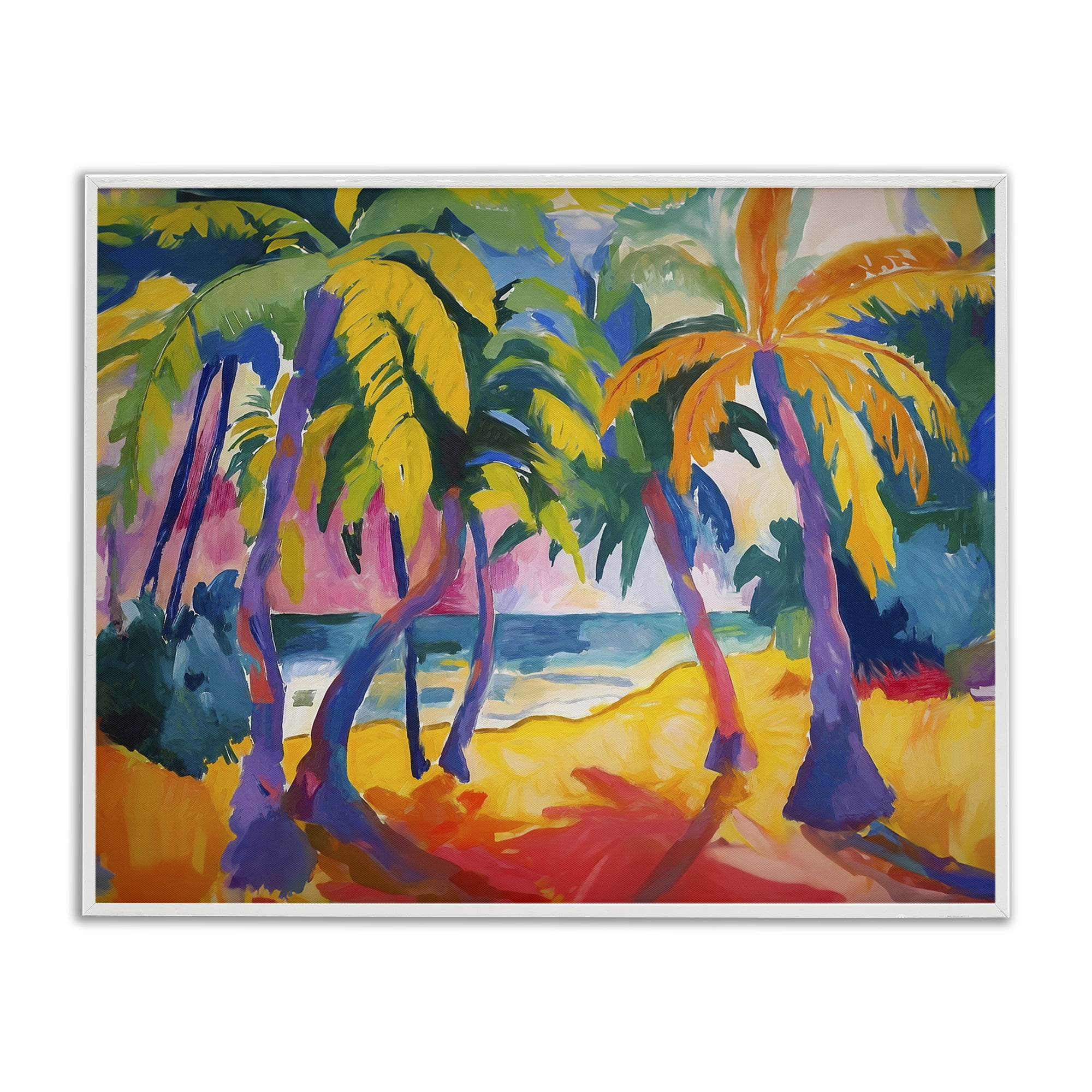 Stupell Industries Tropical Palm Paradise Coastal Painting White Framed Art Print Wall Art, 14 x 11