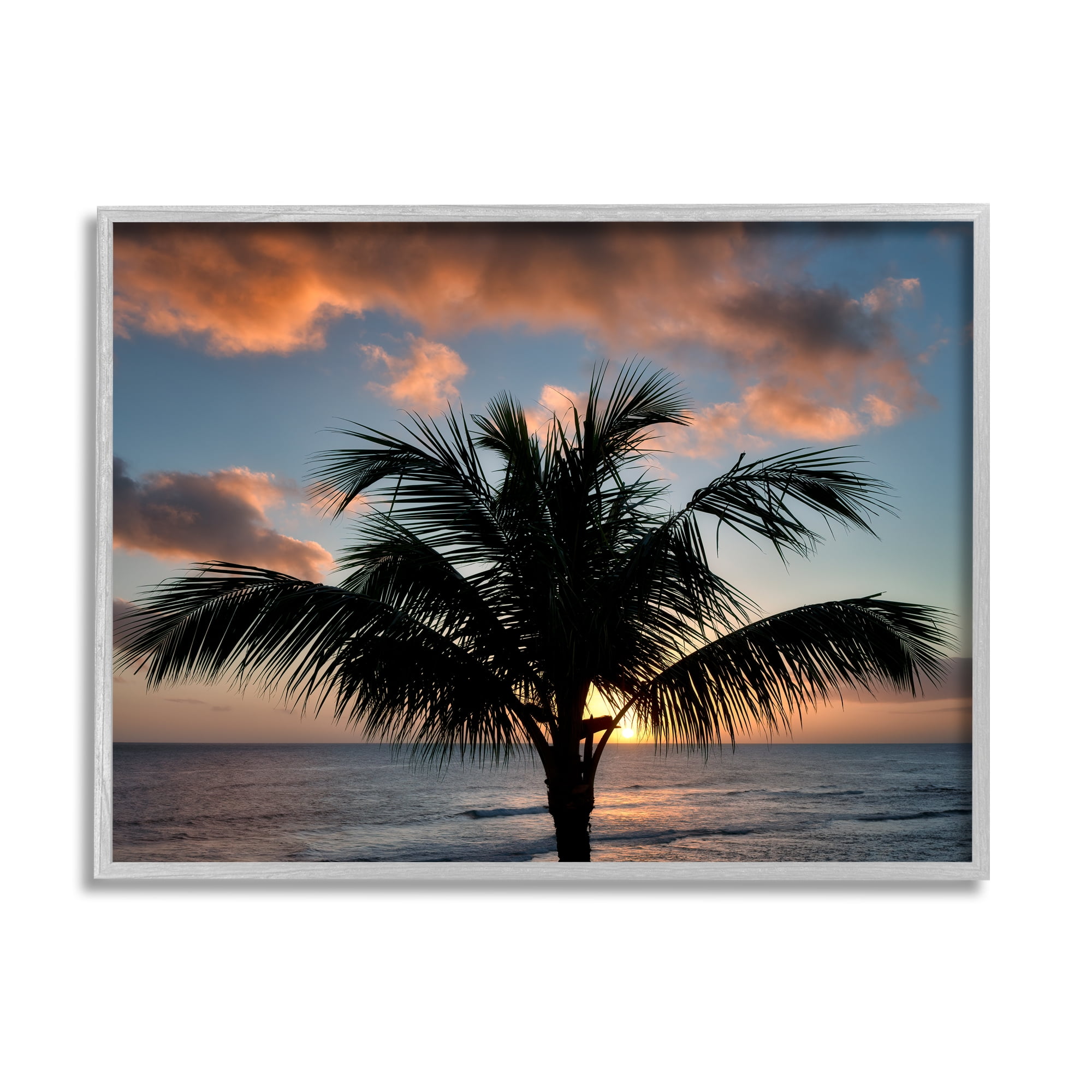 Gray Framed Tropical Palm Sunset Photography Print, 30 x 24