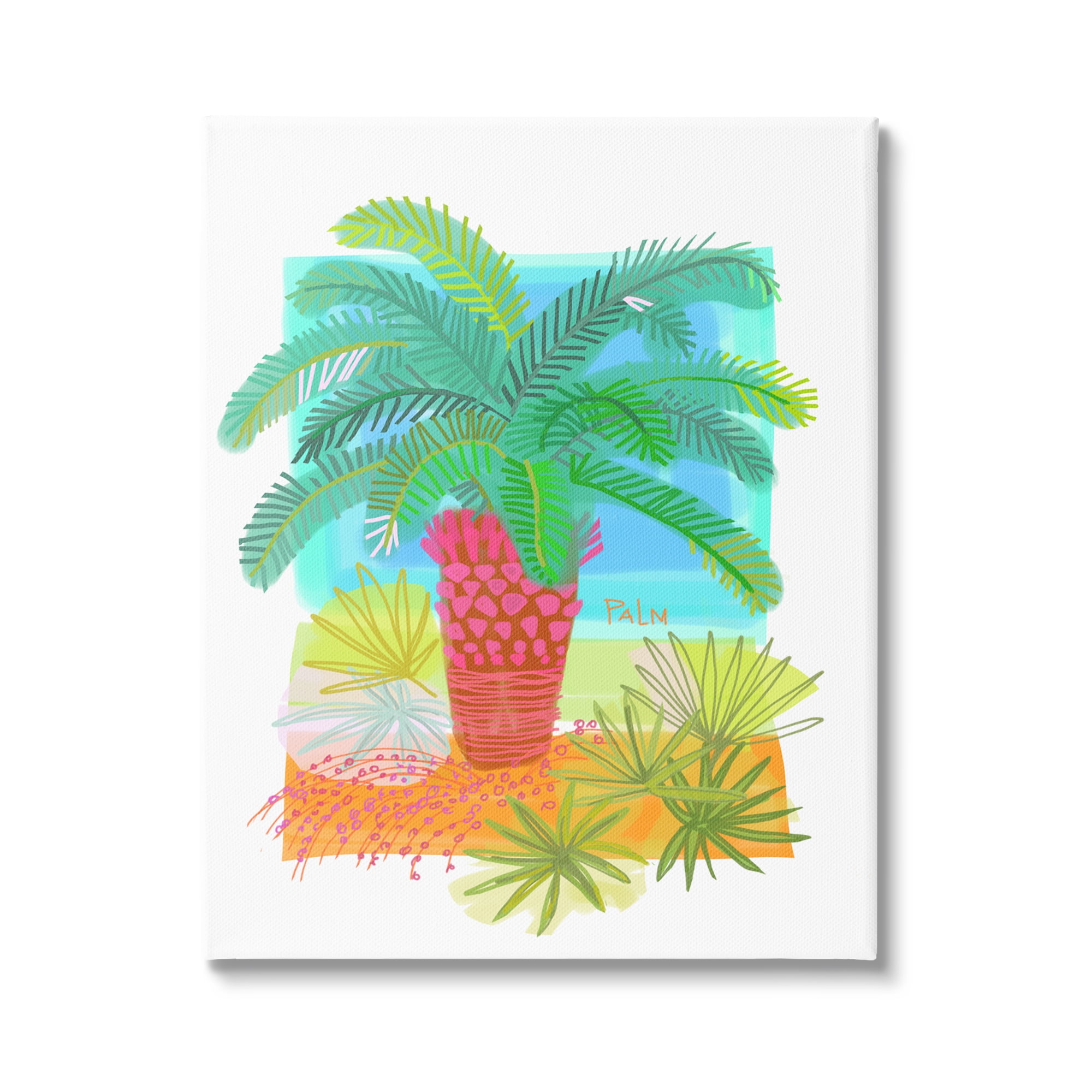 Stupell Industries Tropical Palm Plant Leaves Whimsical Summer Botanicals Graphic Art Gallery Wrapped Canvas Print Wall Art, Design by unknown