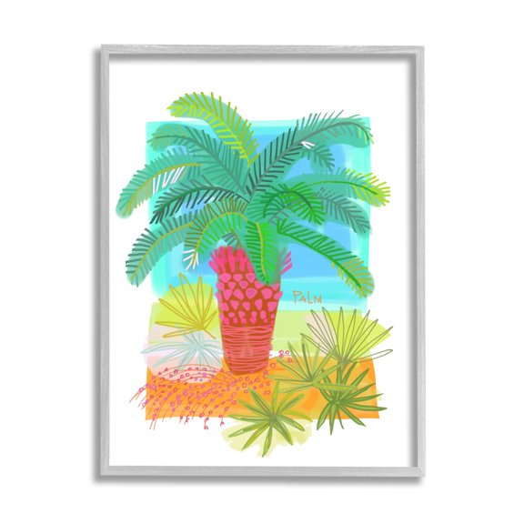 Stupell Industries Tropical Palm Plant Leaves Whimsical Summer Botanicals Graphic Art Gray Framed Art Print Wall Art, Design by unknown