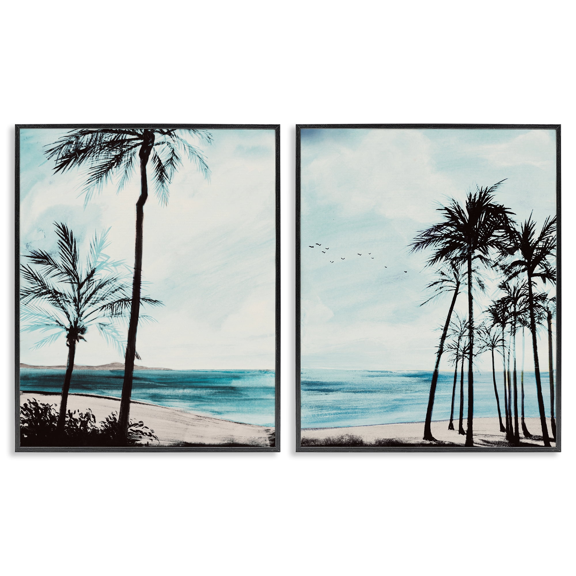 Stupell Industries Tropical Palm Seaview Landscape & Nature Painting Black Framed Art Print Wall Art, 24 x 30, Set of 2