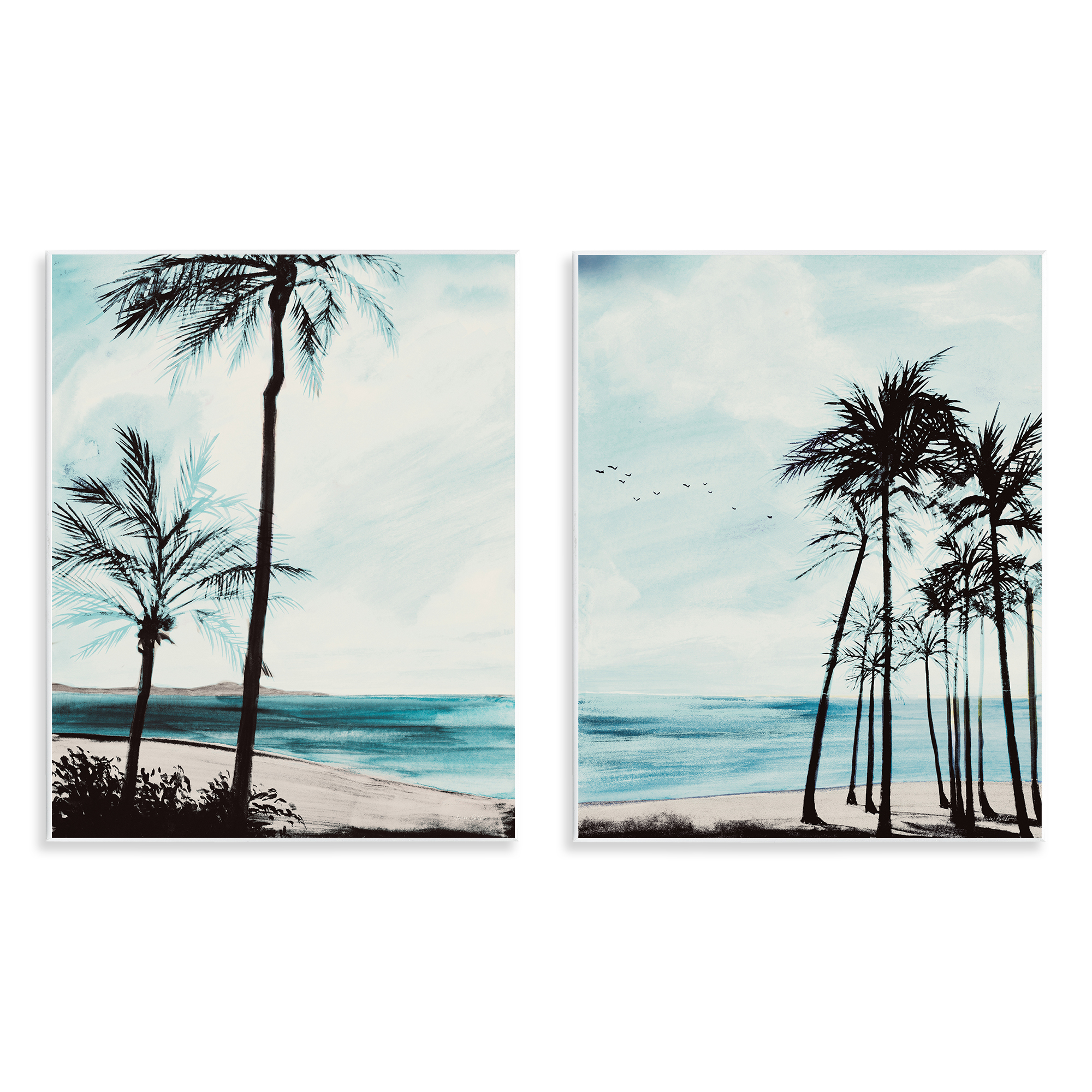 Stupell Industries Tropical Palm Seaview Landscape & Nature Painting Unframed Art Print Wall Art, 11 x 14, Set of 2
