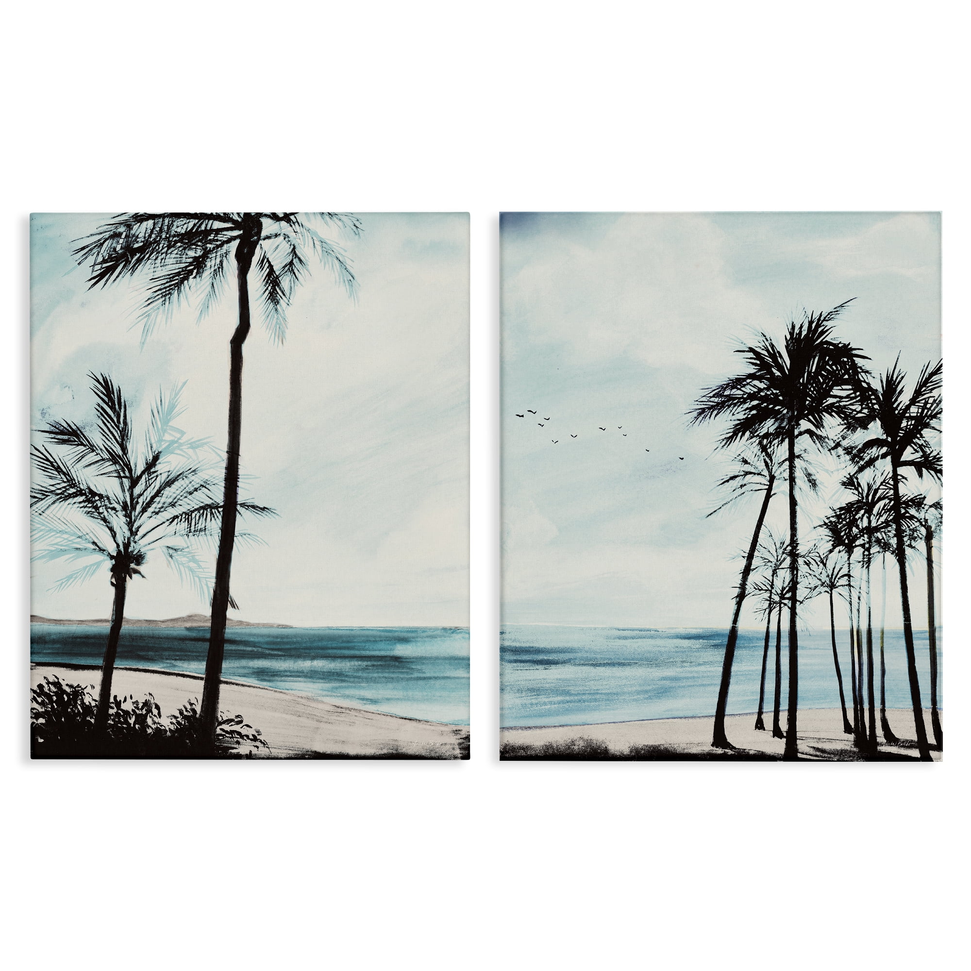 Stupell Industries Tropical Palm Seaview Landscape & Nature Painting Wrapped Canvas Art Print Wall Art, 24 x 30, Set of 2
