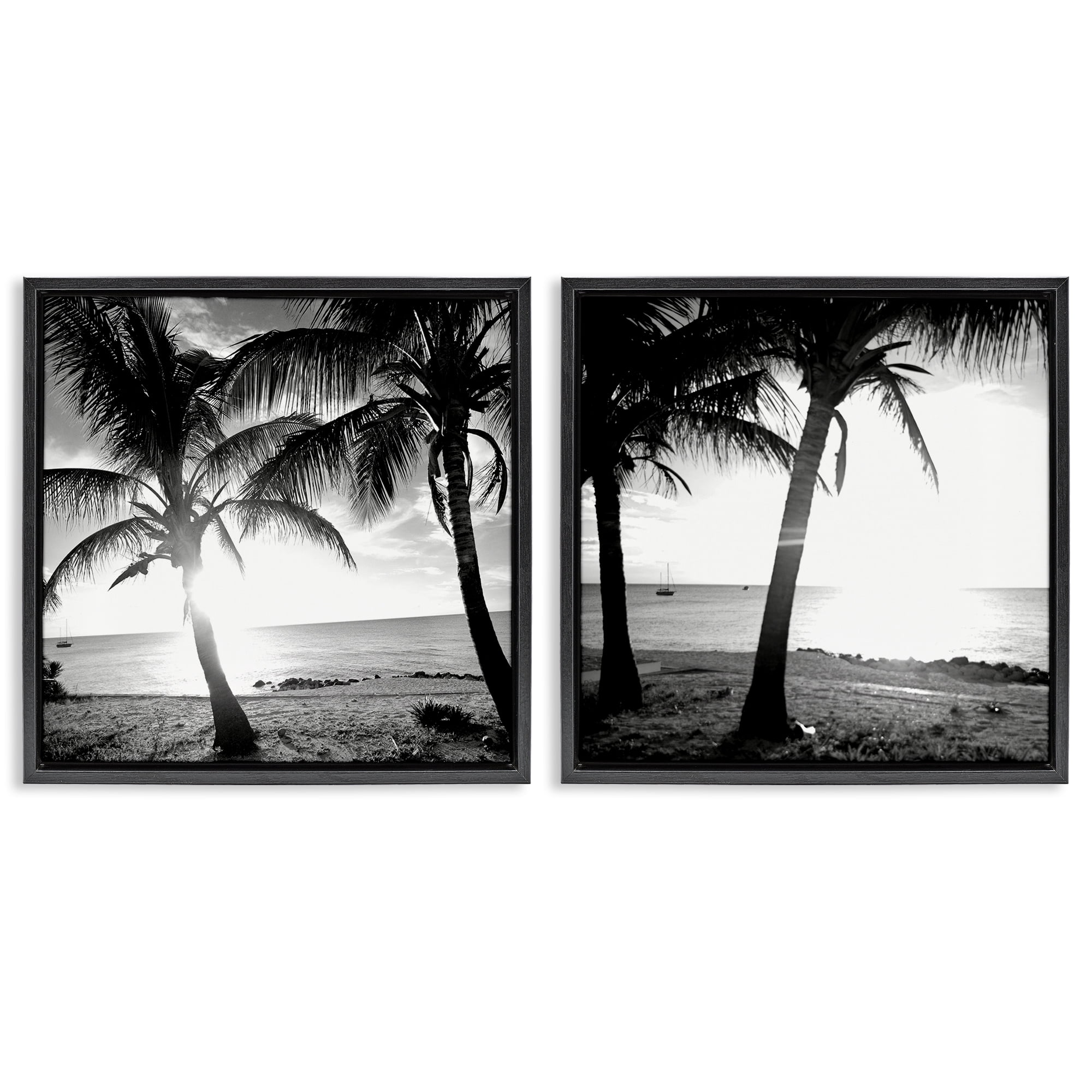 Stupell Industries Tropical Palm Sunset Landscape & Nature Photography Black Floater Framed Canvas Art Print Wall Art, 25 x 25, Set of 2