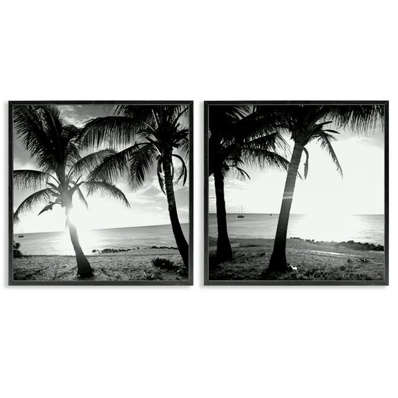Stupell Industries Tropical Palm Sunset Landscape & Nature Photography Black Framed Art Print Wall Art, 12 x 12, Set of 2