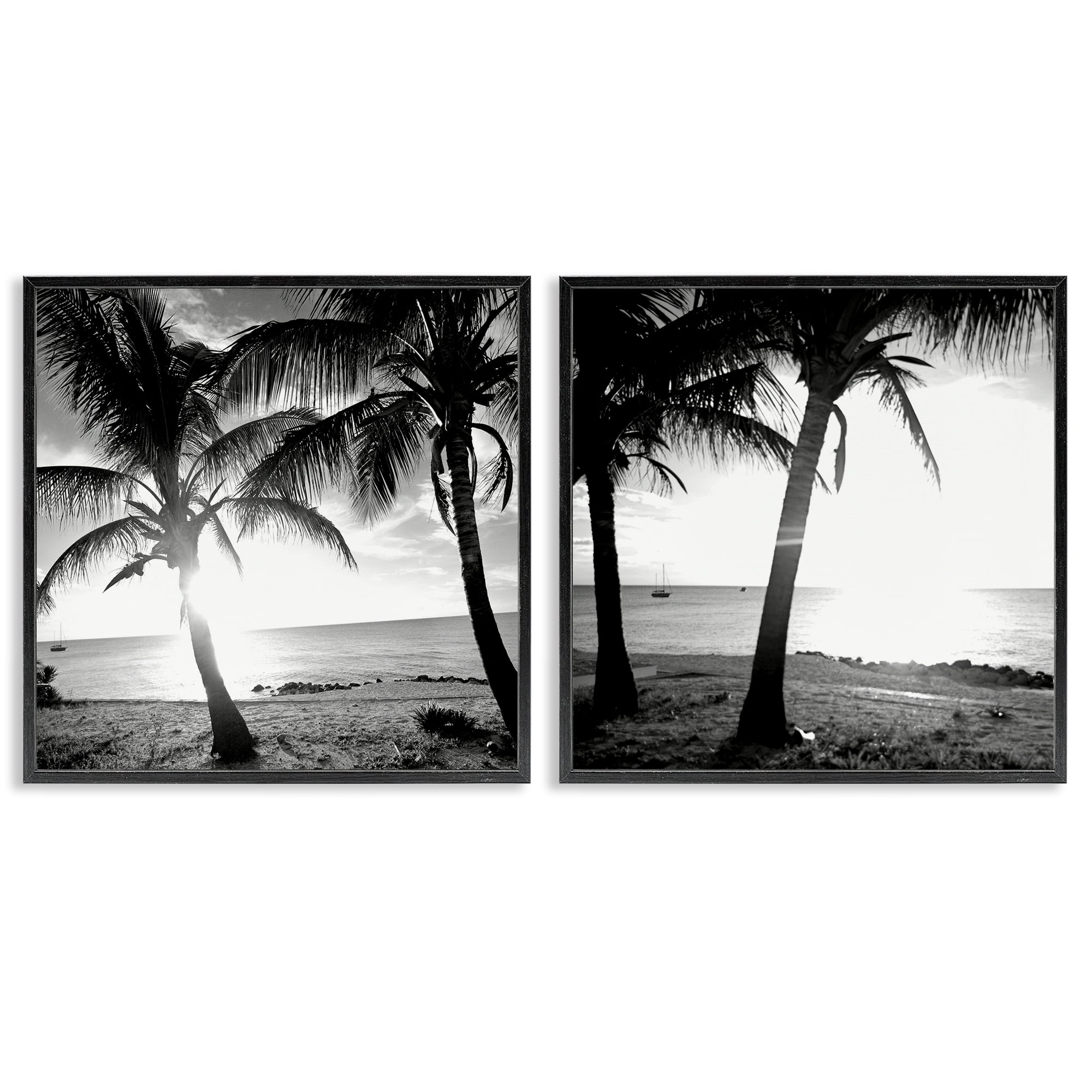 Stupell Industries Tropical Palm Sunset Landscape & Nature Photography Black Framed Art Print Wall Art, 17 x 17, Set of 2