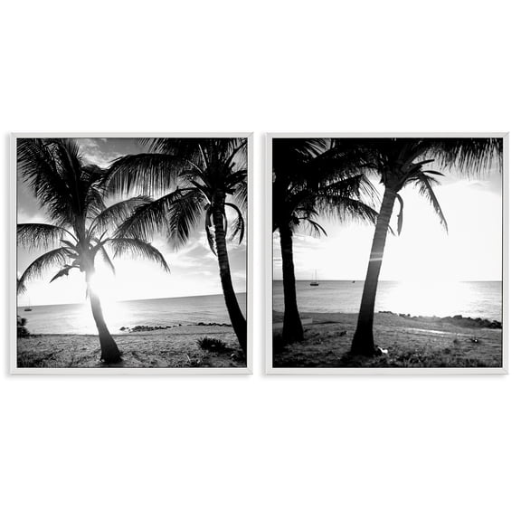 Stupell Industries Tropical Palm Sunset Landscape & Nature Photography White Framed Art Print Wall Art, 17 x 17, Set of 2