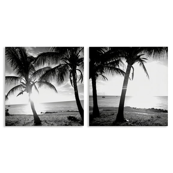 Stupell Industries Tropical Palm Sunset Landscape & Nature Photography Wrapped Canvas Art Print Wall Art, 17 x 17, Set of 2
