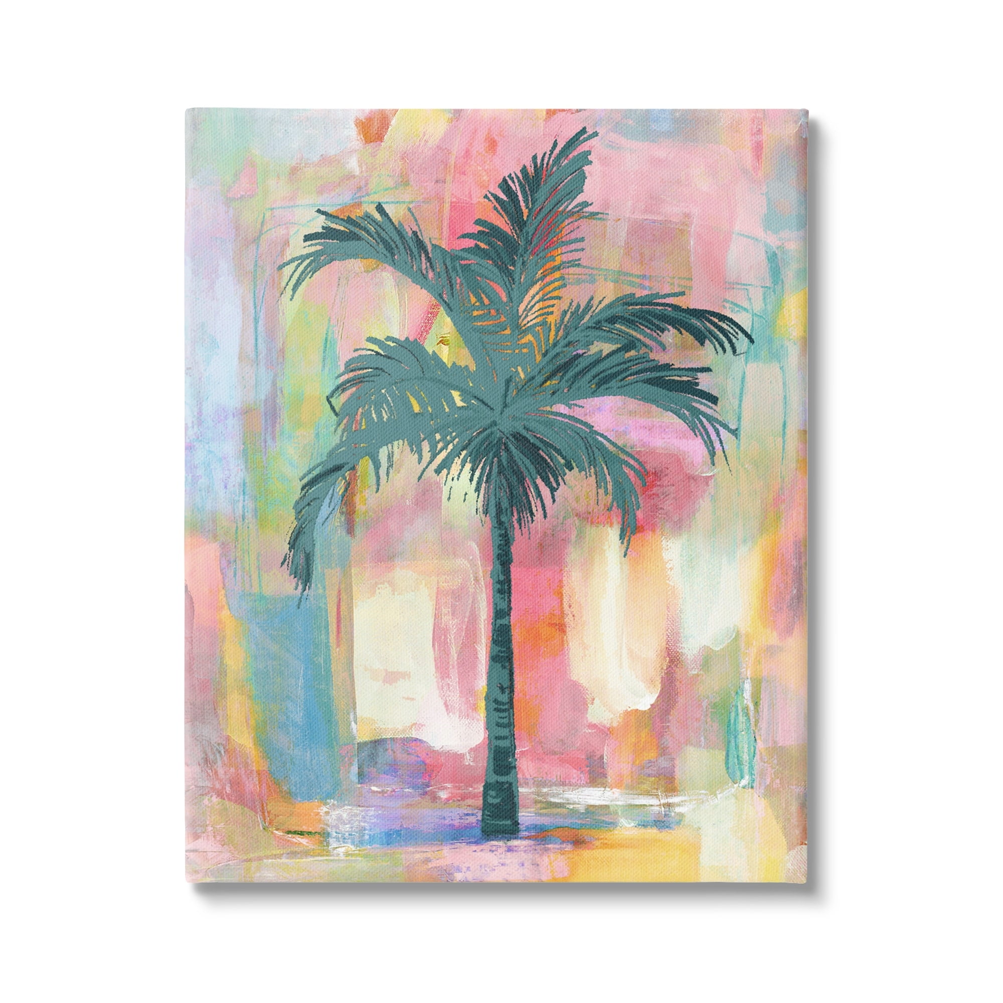 Stupell Industries Tropical Palm Tree Abstract Pink Yellow Collage Canvas Wall Art, 16 x 20, Design by Kristen Dew