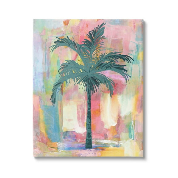 Stupell Industries Tropical Palm Tree Abstract Pink Yellow Collage Canvas Wall Art, 36 x 48, Design by Kristen Dew