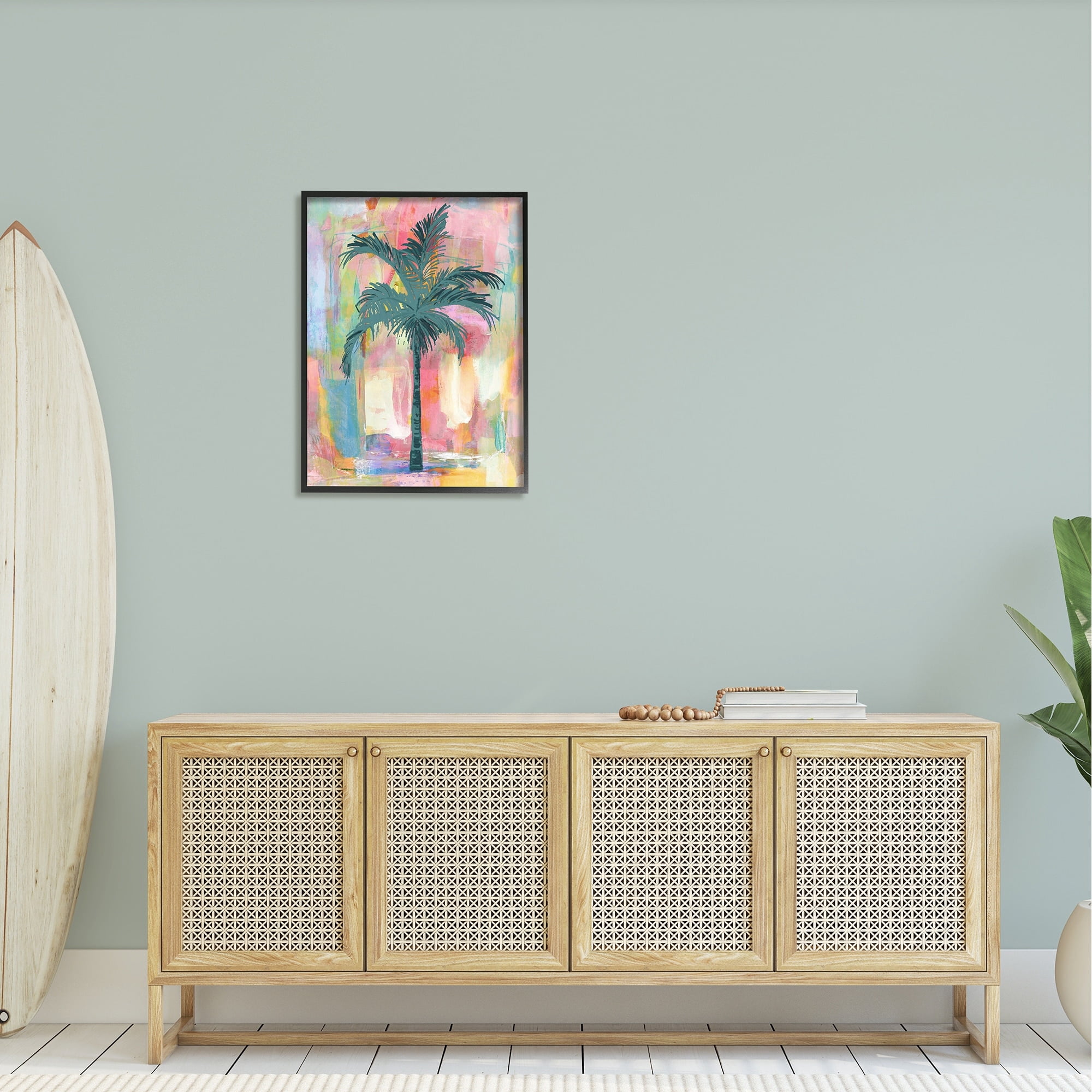 Stupell Industries Tropical Palm Tree Abstract Pink Yellow Collage Framed Wall Art, 24 x 30, Design by Kristen Dew