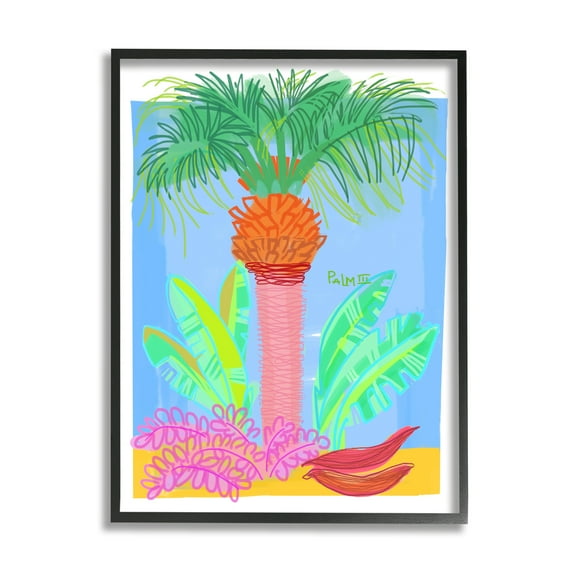 Stupell Industries Tropical Palm Tree Botanicals Summer Beach Day Graphic Art Black Framed Art Print Wall Art, Design by unknown