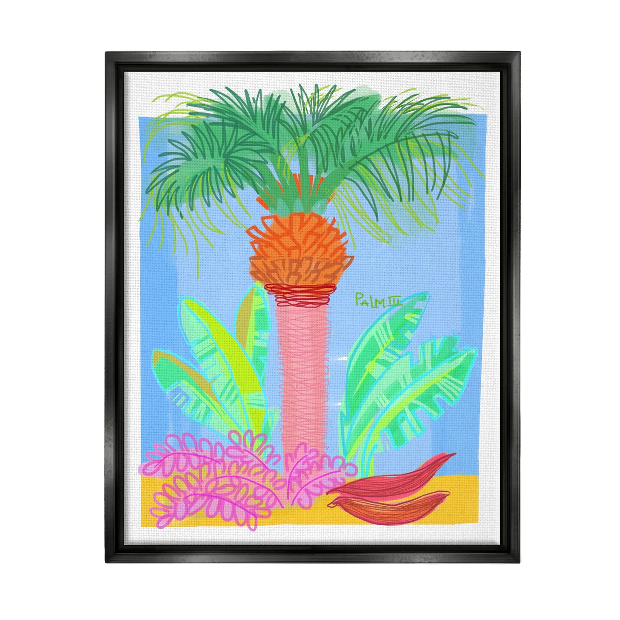 Stupell Industries Tropical Palm Tree Botanicals Summer Beach Day Graphic Art Jet Black Floating Framed Canvas Print Wall Art, Design by unknown