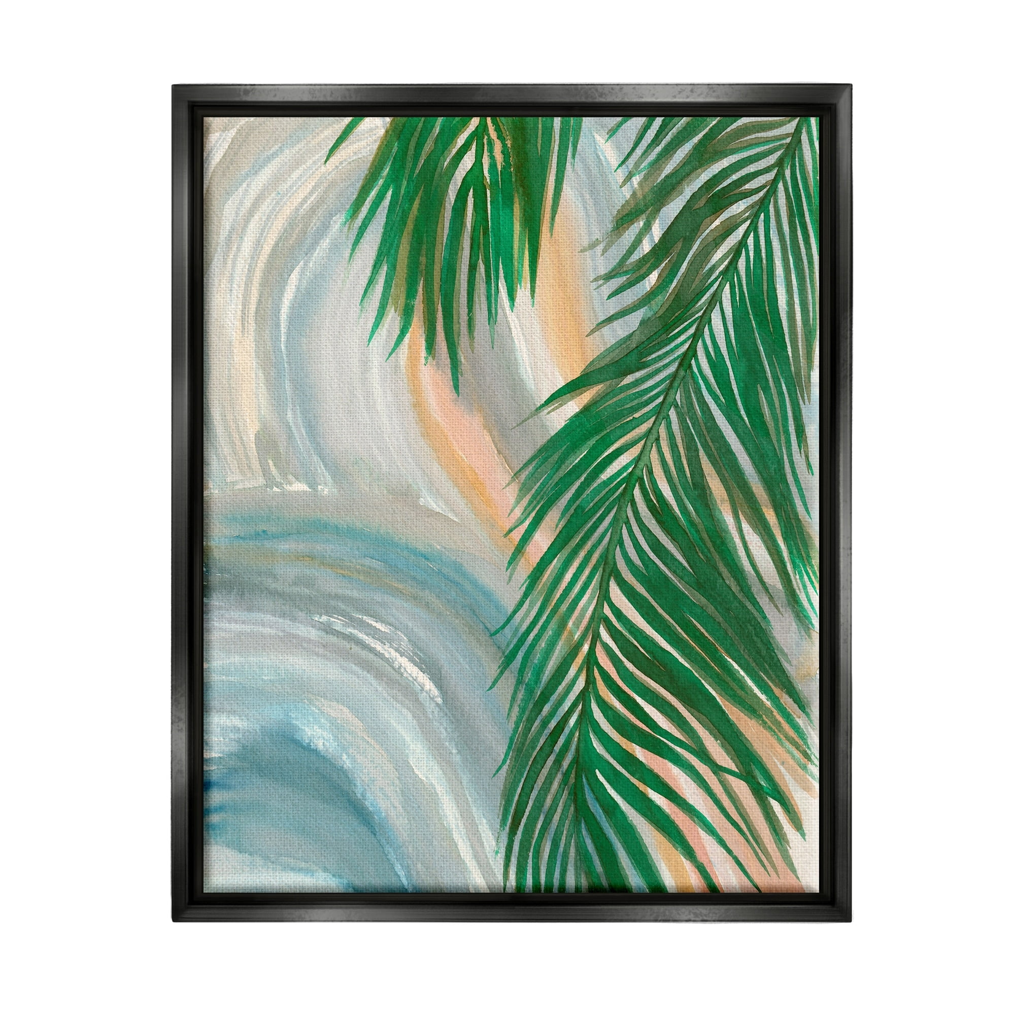 Stupell Industries Tropical Palm Tree Leaves Close Up Swirl Pattern Painting Jet Black Floating Framed Canvas Print Wall Art, Design by Elvira Errico