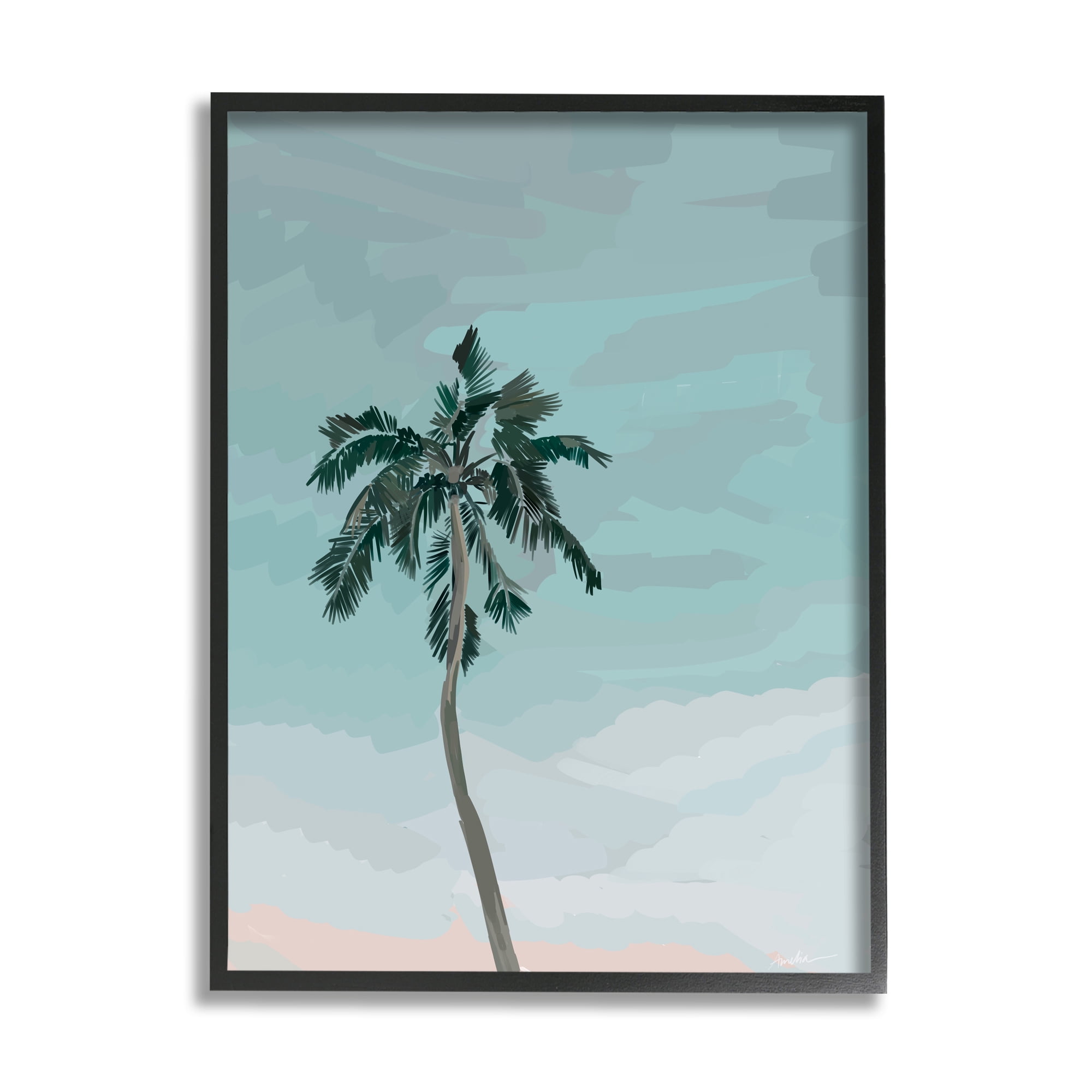 Stupell Industries Tropical Palm Tree Sky Botanical & Floral Painting Black Framed Art Print Wall Art, 16 x 20
