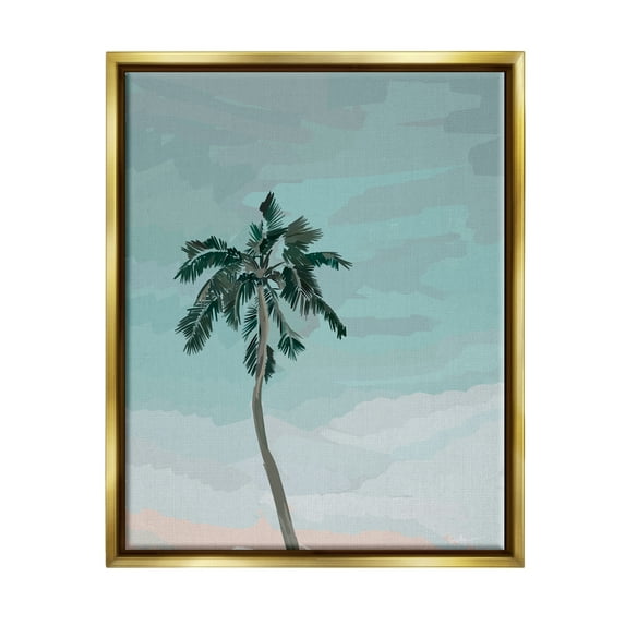 Stupell Industries Tropical Palm Tree Sky Botanical & Floral Painting Gold Floater Framed Art Print Wall Art, 25 x 31